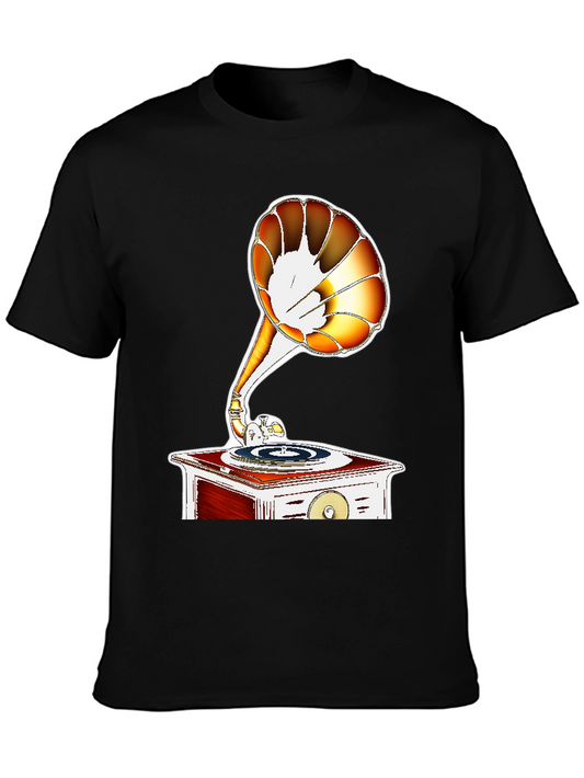 Vintage Phonograph Graphic T-Shirt - Retro Style