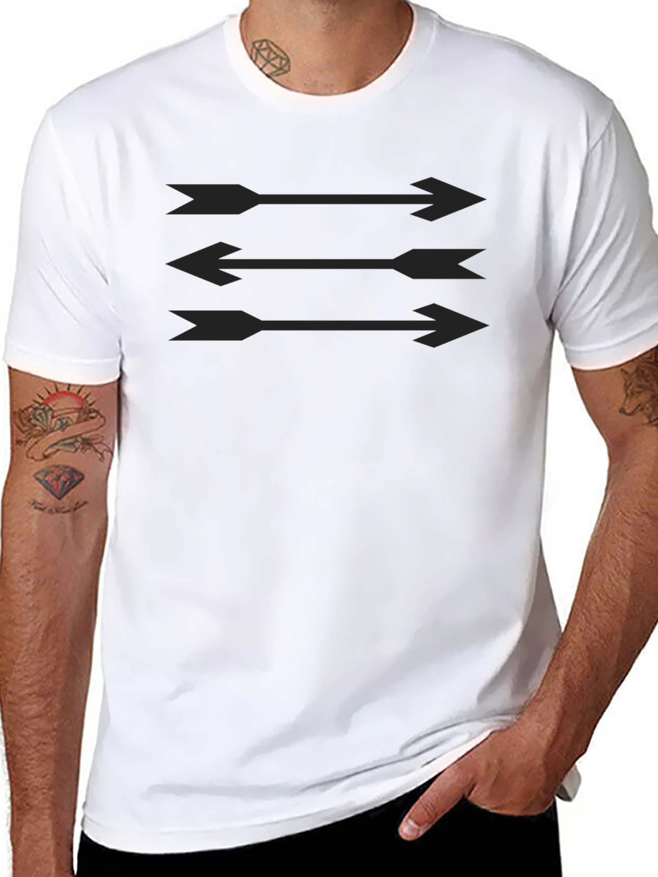 Modern Arrow Graphic Tee - Black Cotton Casual Top