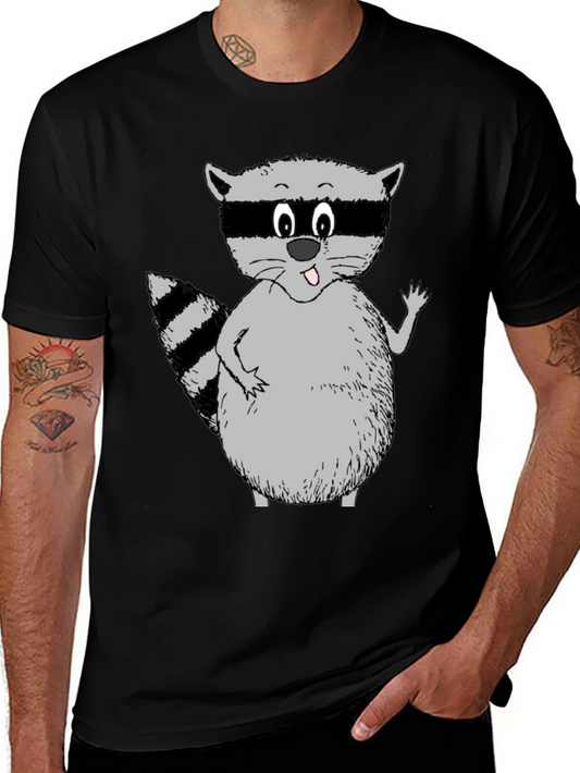 Cartoon Raccoon Graphic Tee - Unisex Black T-Shirt