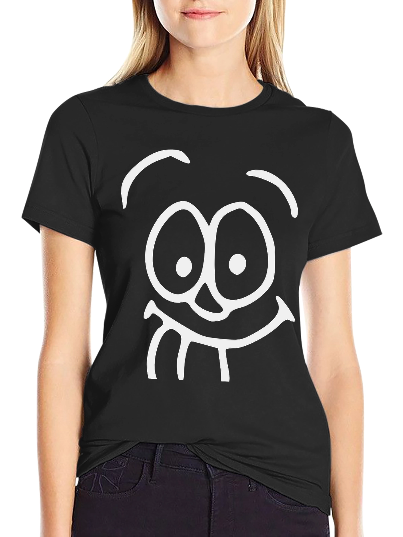 Funny Face Black T-Shirt - Cartoon Style