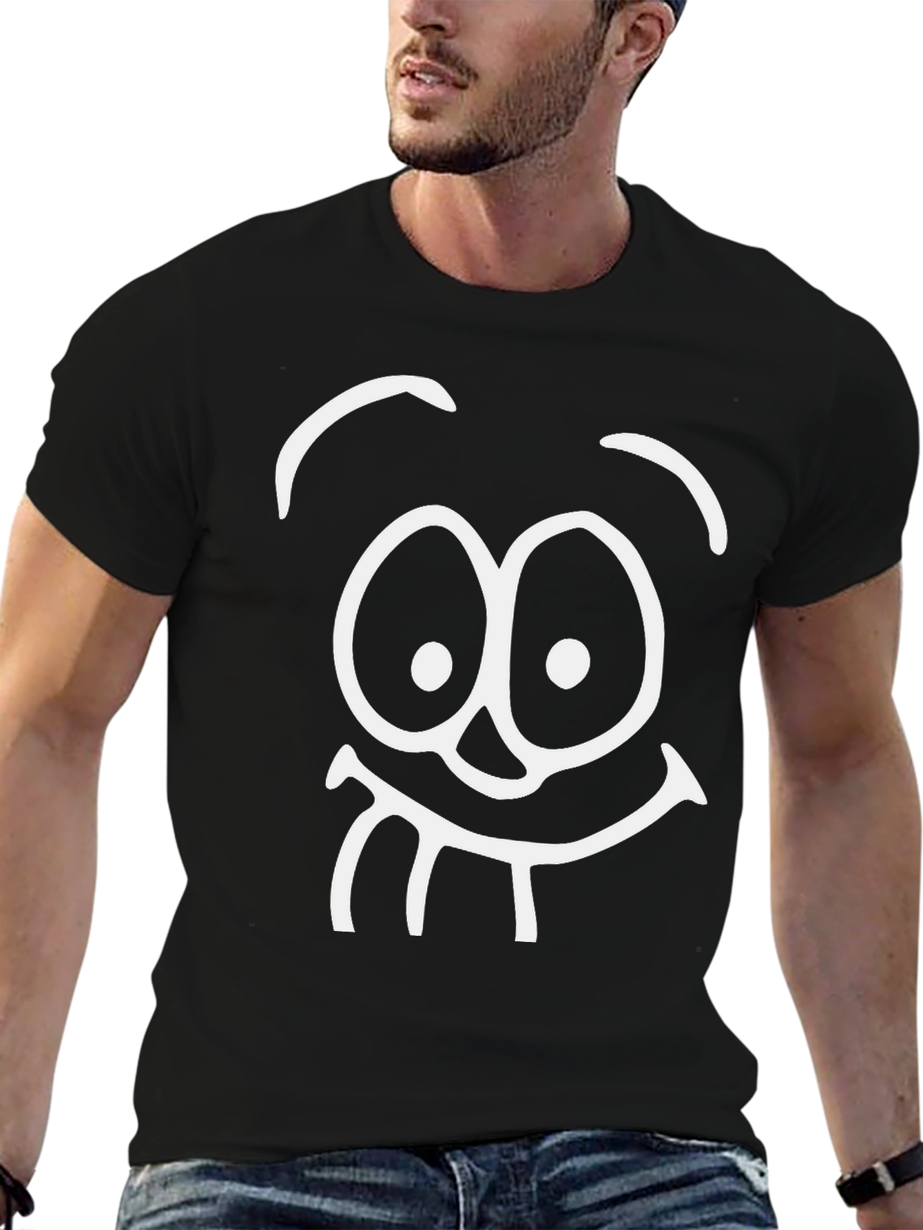 Funny Face Black T-Shirt - Cartoon Style