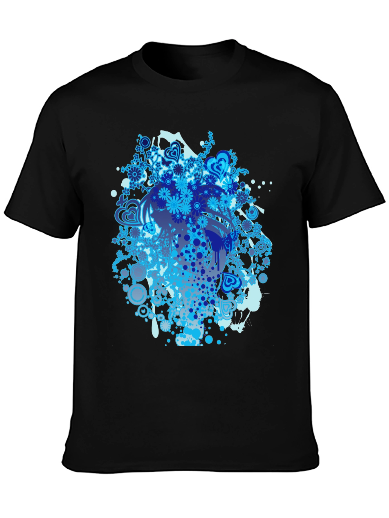 Abstract Floral Graphic Print Black T-Shirt