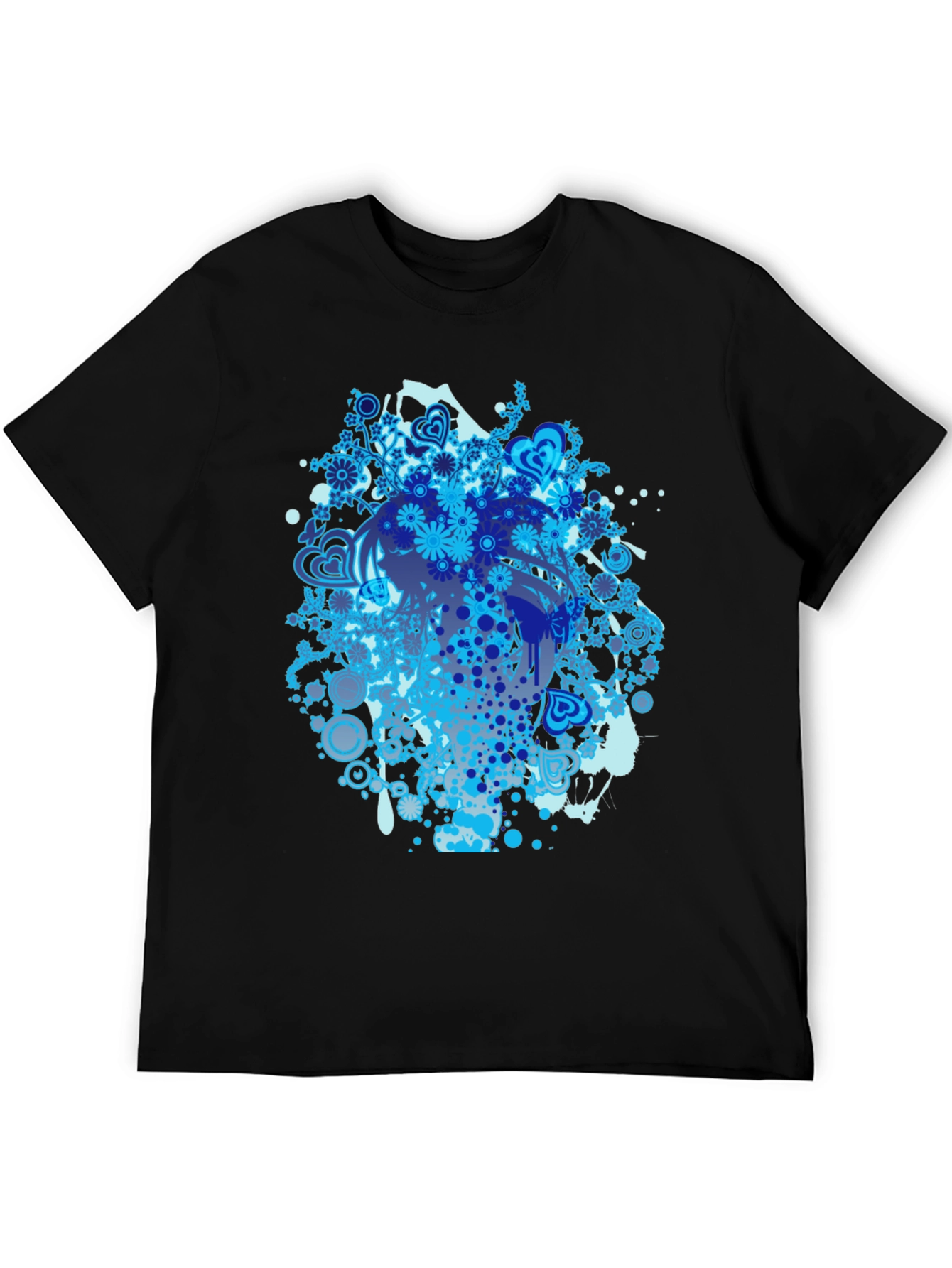 Abstract Floral Graphic Print Black T-Shirt