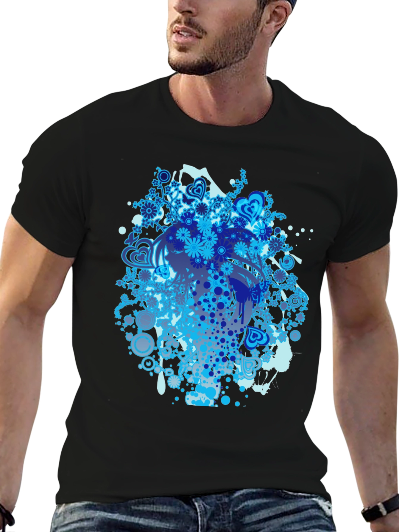 Abstract Floral Graphic Print Black T-Shirt