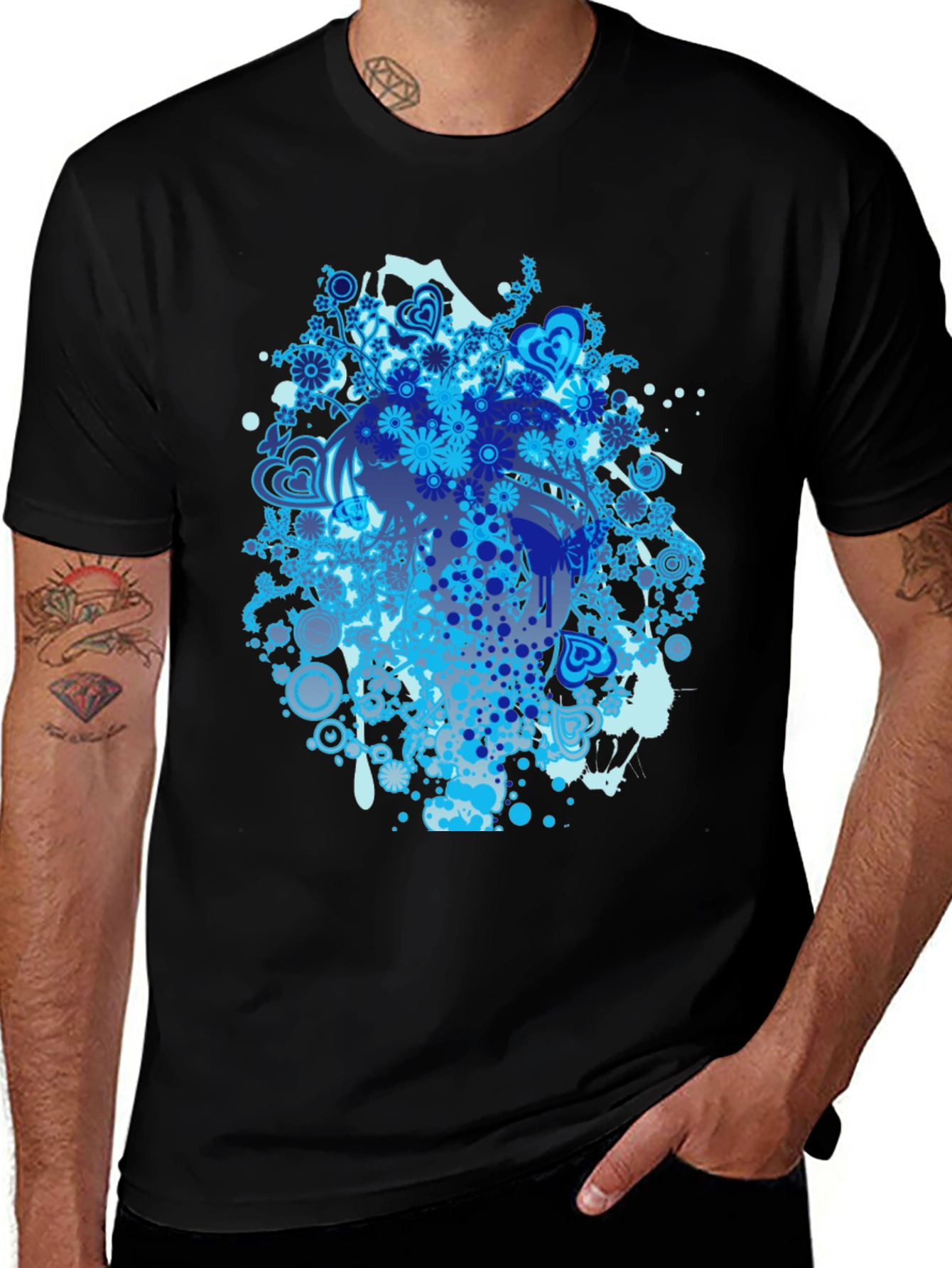 Abstract Floral Graphic Print Black T-Shirt