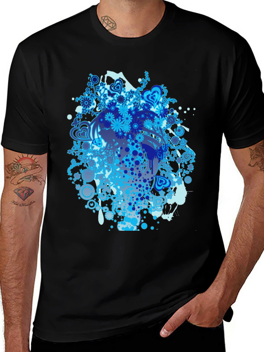 Abstract Floral Graphic Print Black T-Shirt