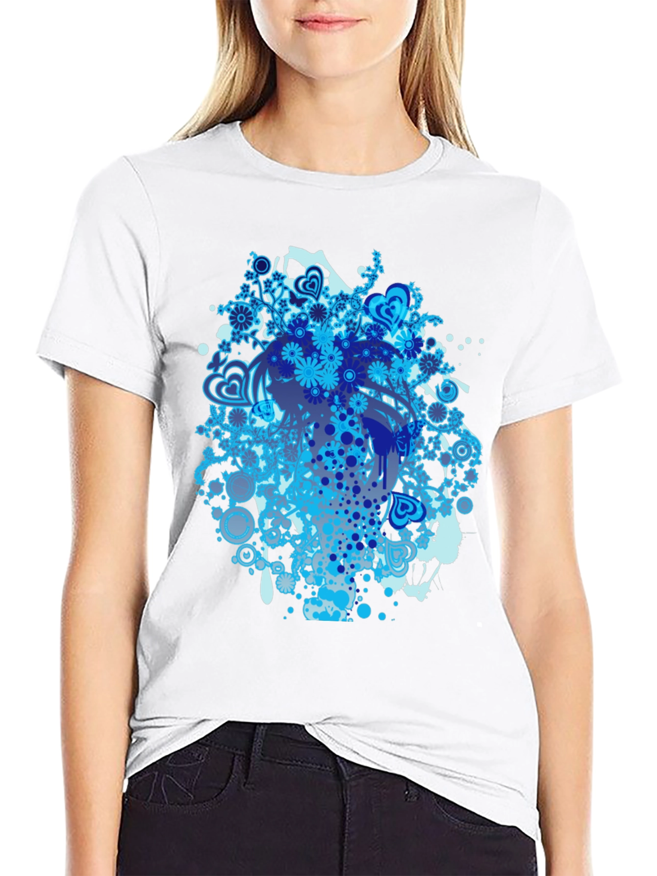 Abstract Floral Graphic Print Black T-Shirt