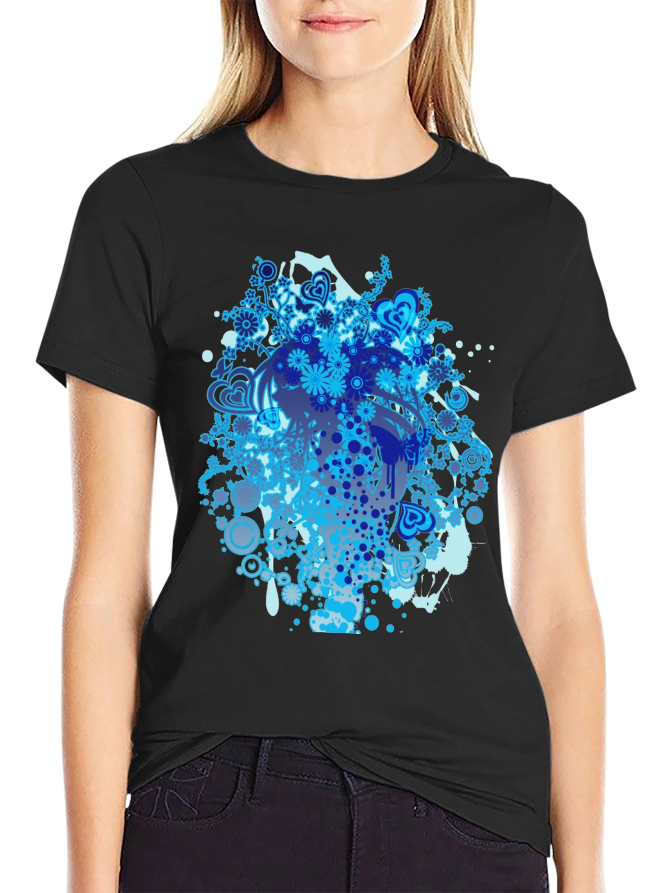 Abstract Floral Graphic Print Black T-Shirt