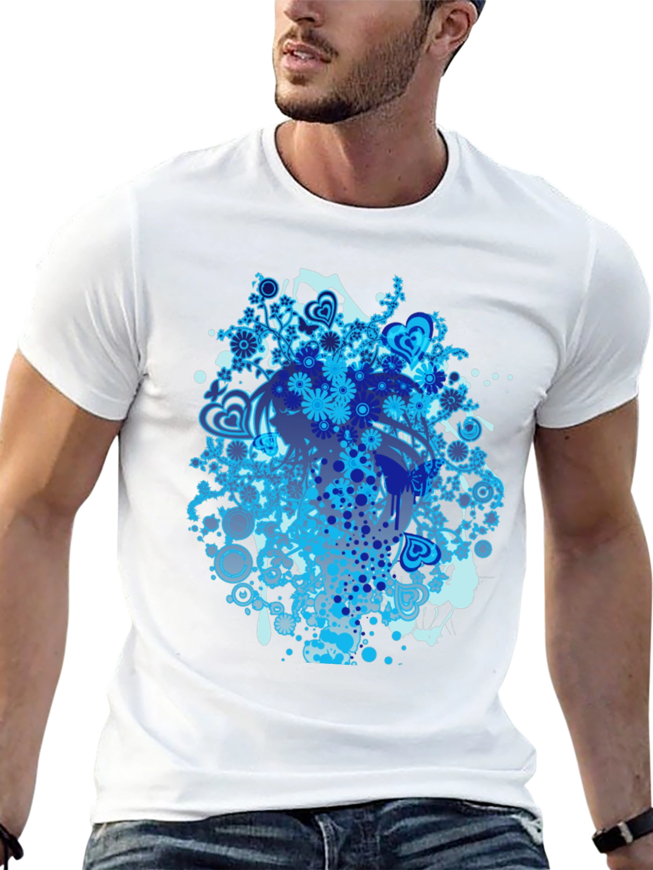 Abstract Floral Graphic Print Black T-Shirt