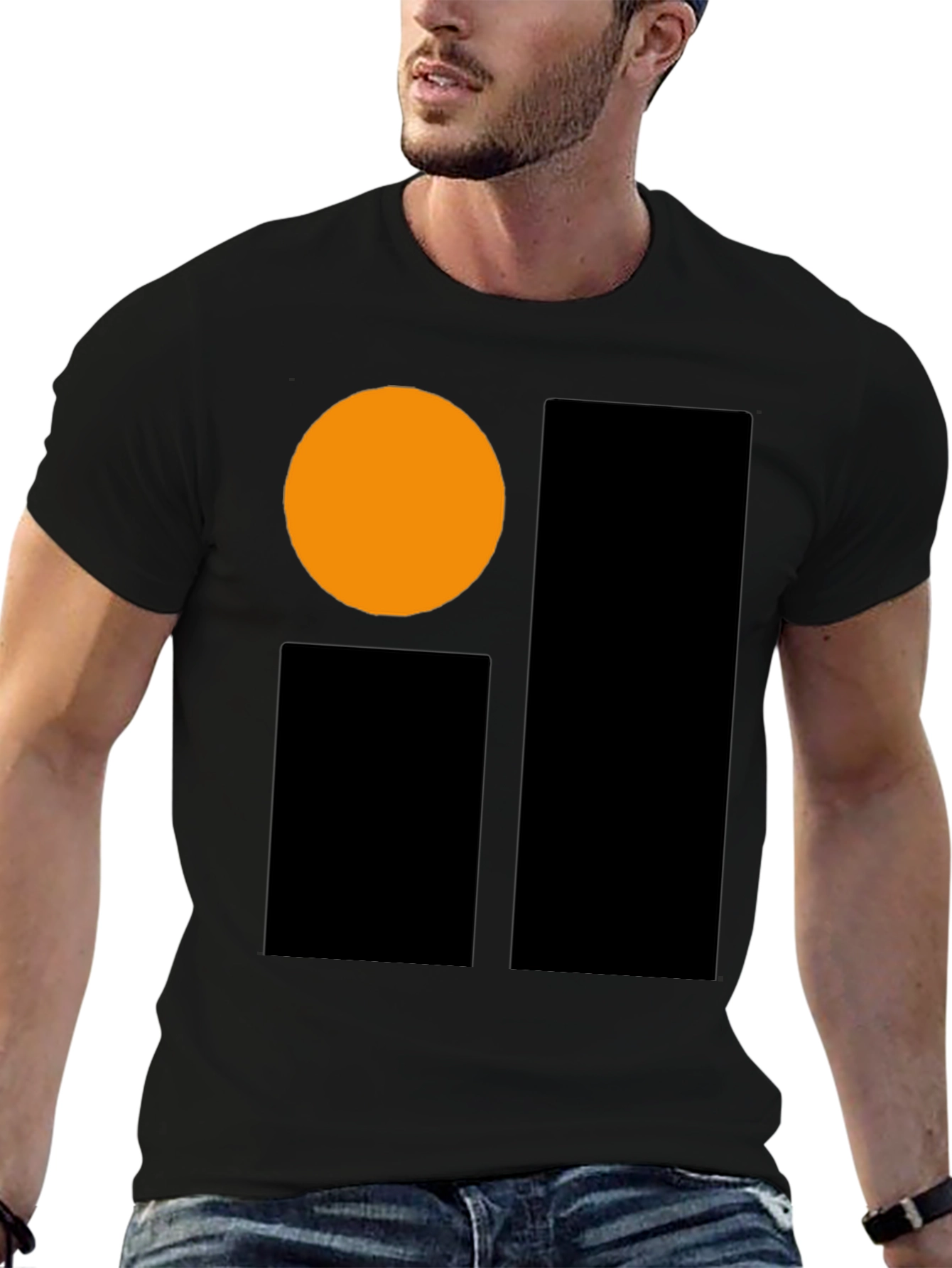 Modern Geometric Graphic Tee - Black