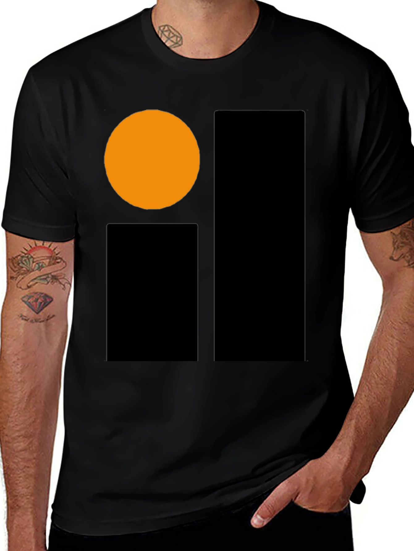 Modern Geometric Graphic Tee - Black