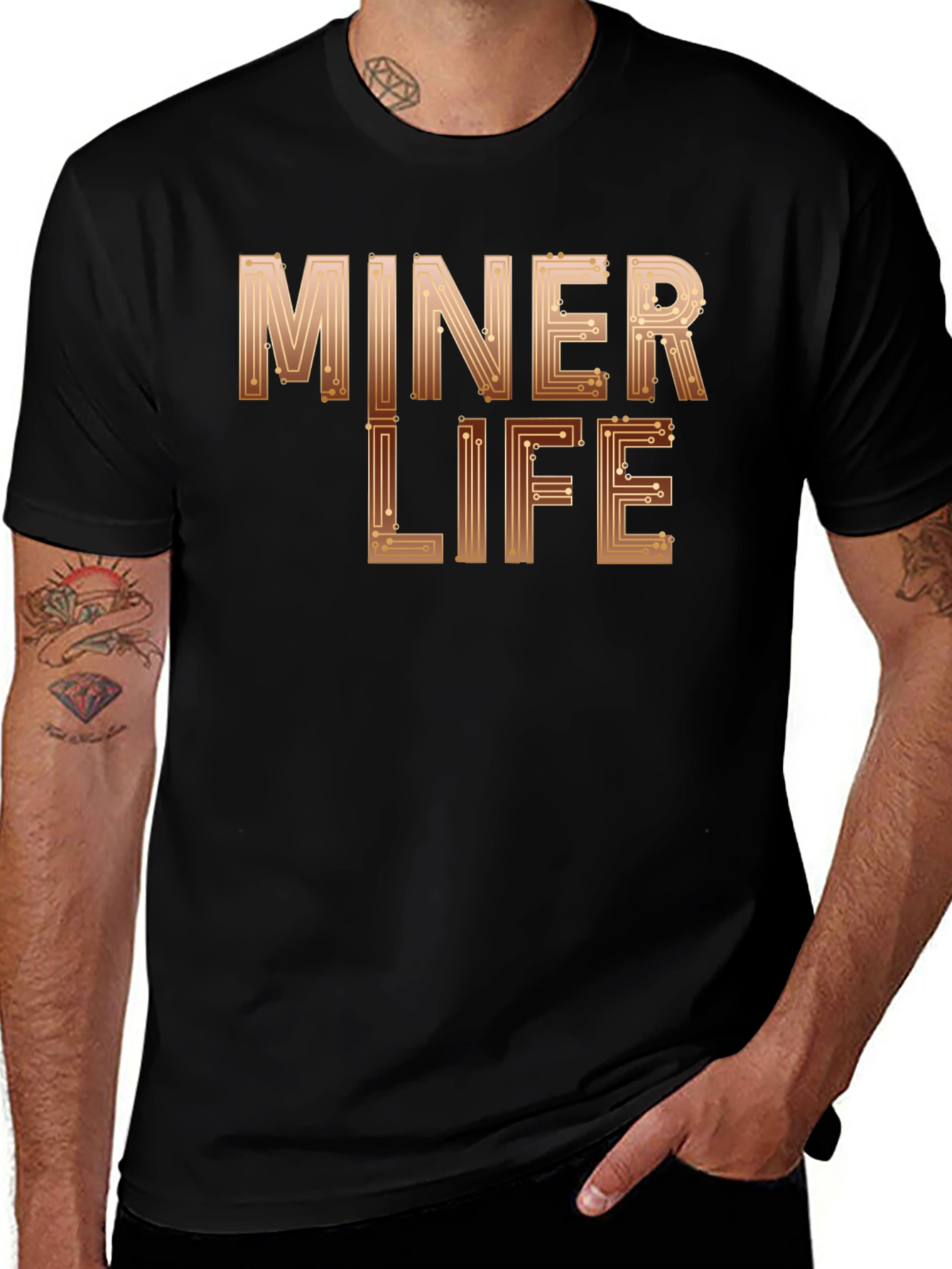 Miner Life Black T-Shirt with Circuit Design