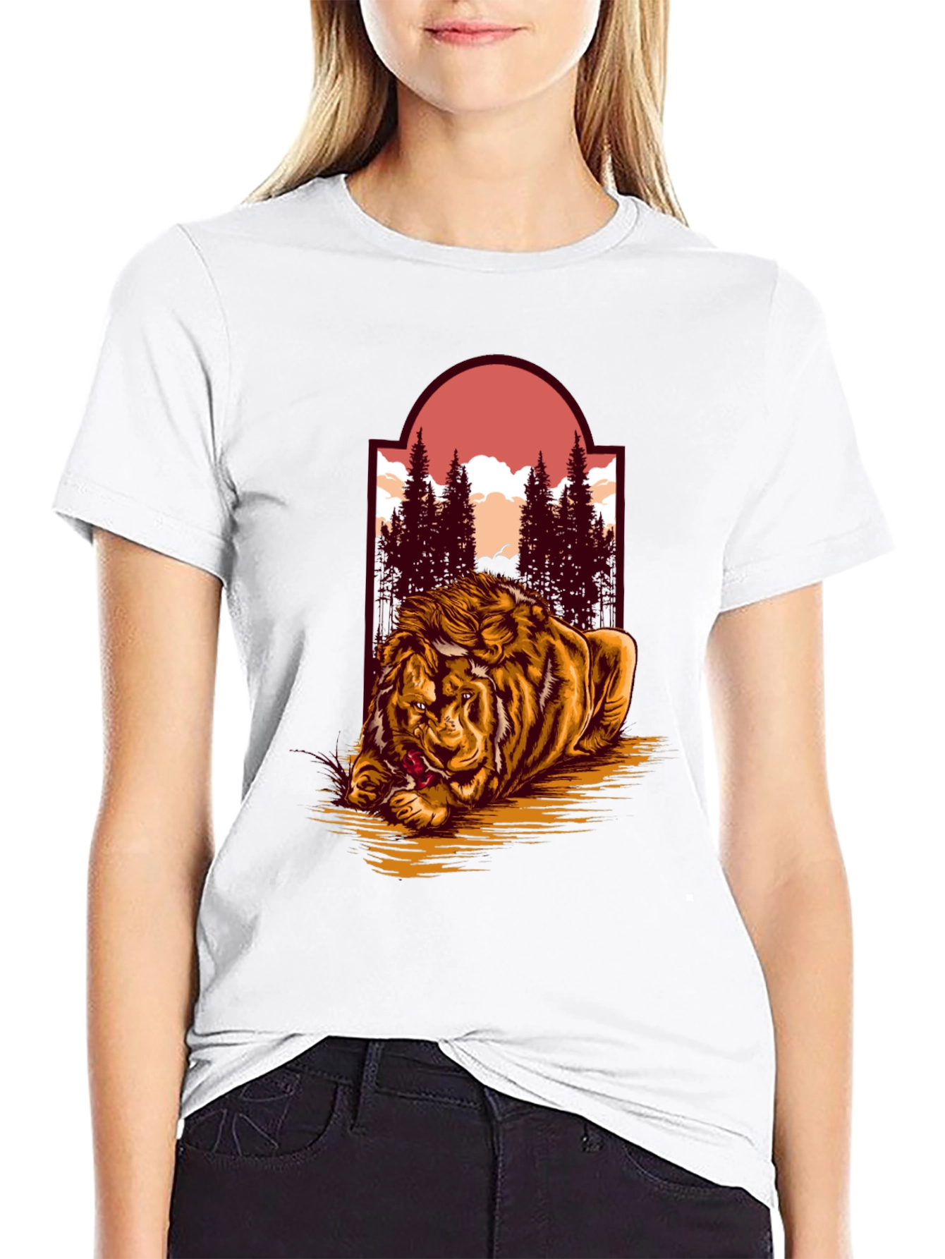 Lion & Landscape Graphic Tee - Unique Design