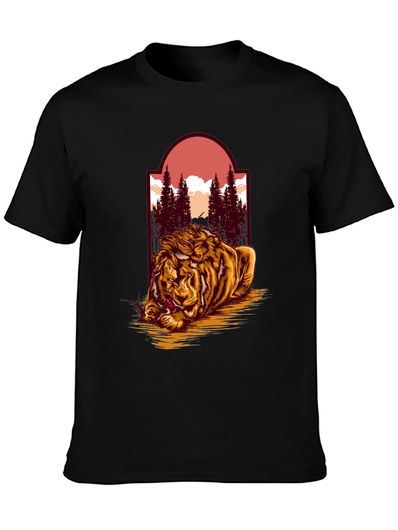 Lion & Landscape Graphic Tee - Unique Design