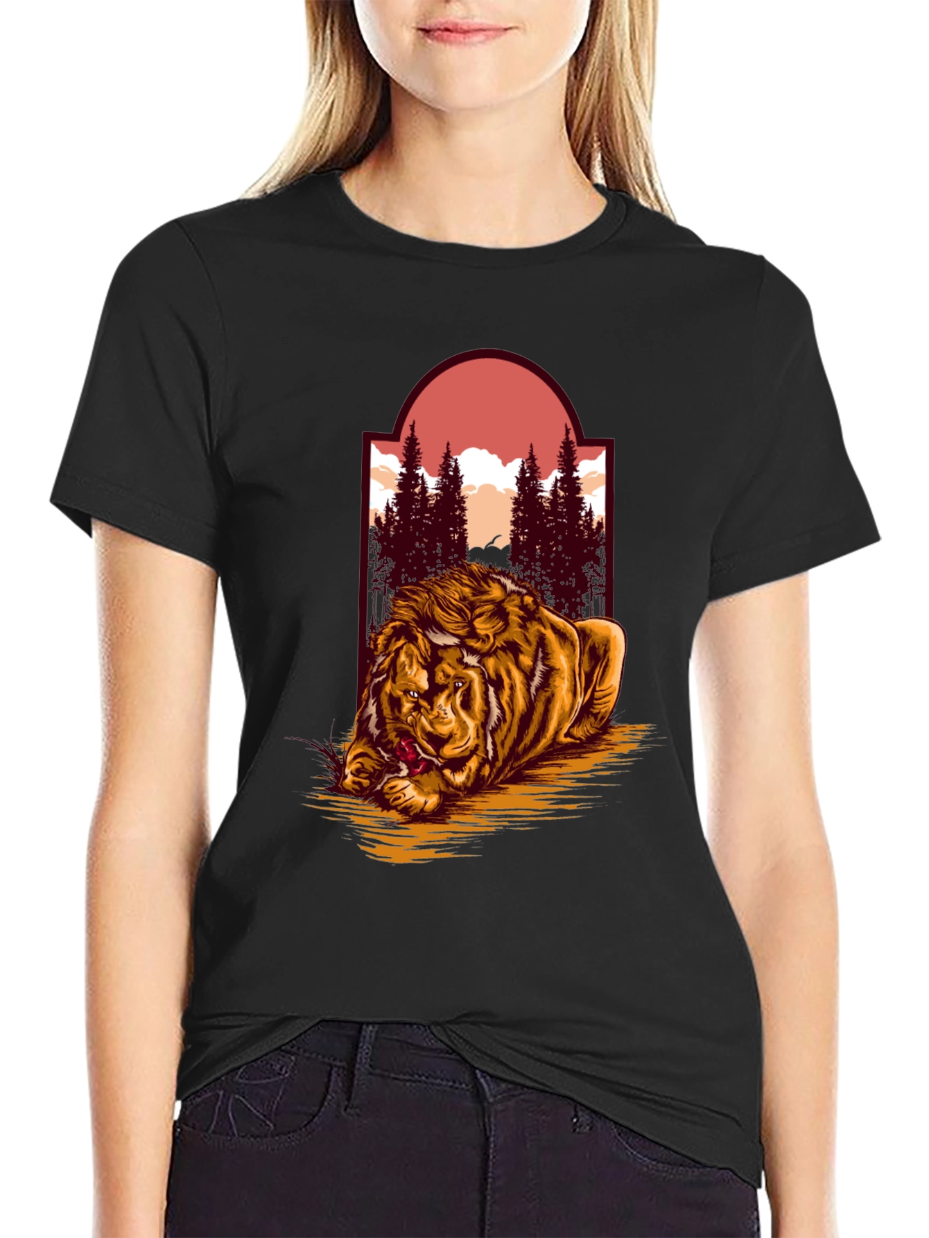 Lion & Landscape Graphic Tee - Unique Design