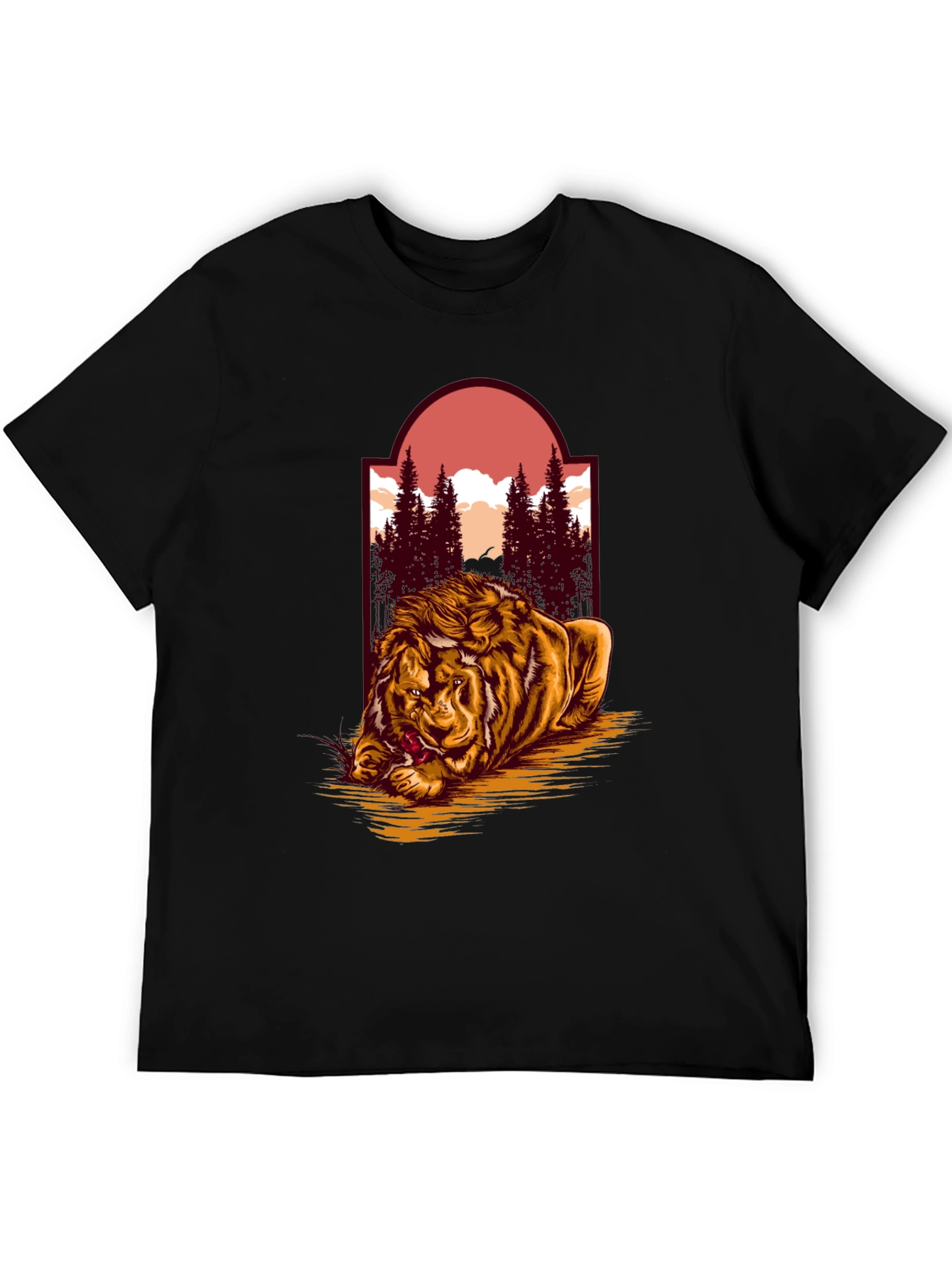 Lion & Landscape Graphic Tee - Unique Design
