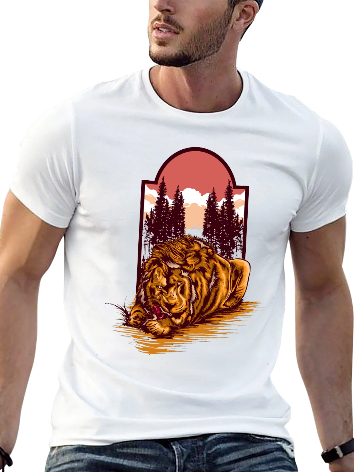 Lion & Landscape Graphic Tee - Unique Design