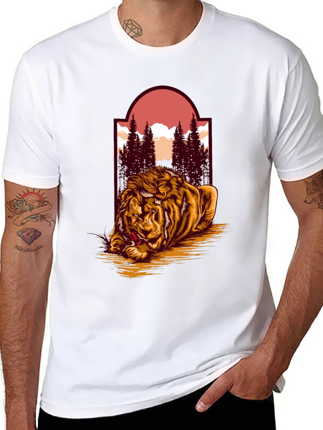 Lion & Landscape Graphic Tee - Unique Design