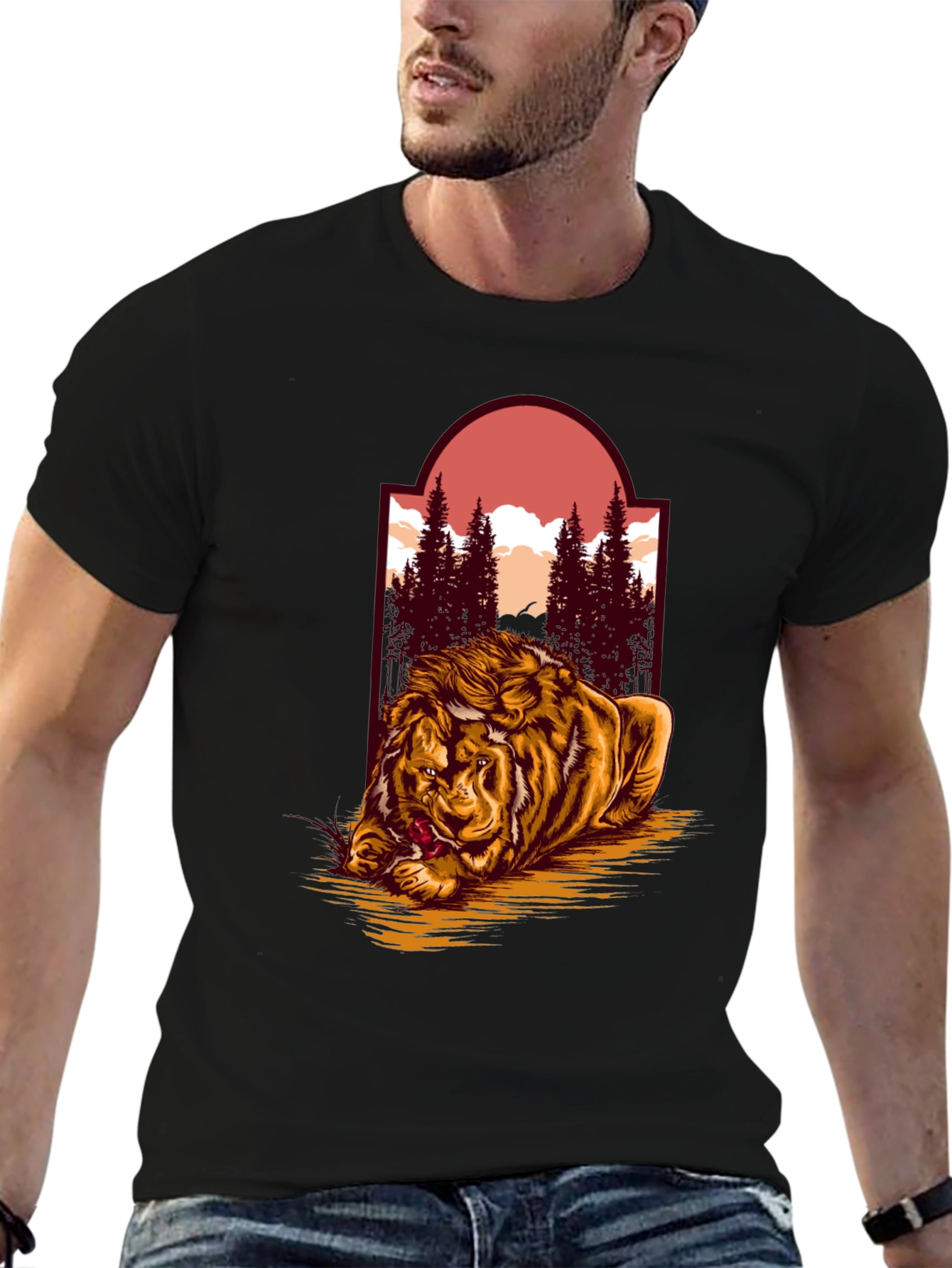 Lion & Landscape Graphic Tee - Unique Design