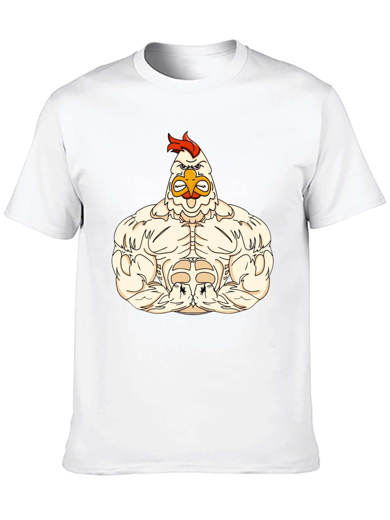 Funny Buff Chicken Cartoon Black T-Shirt