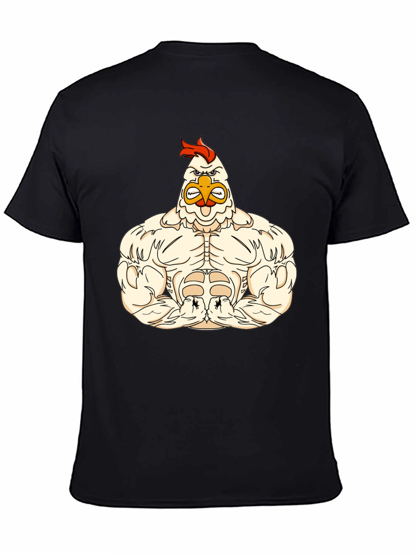 Funny Buff Chicken Cartoon Black T-Shirt
