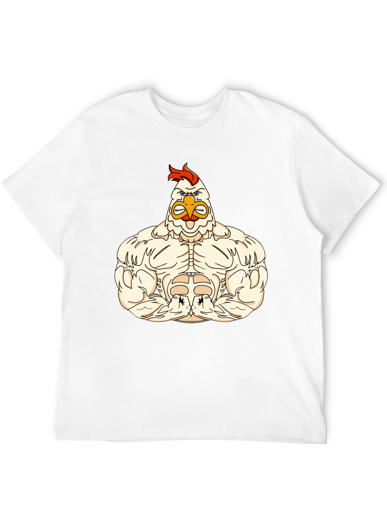Funny Buff Chicken Cartoon Black T-Shirt