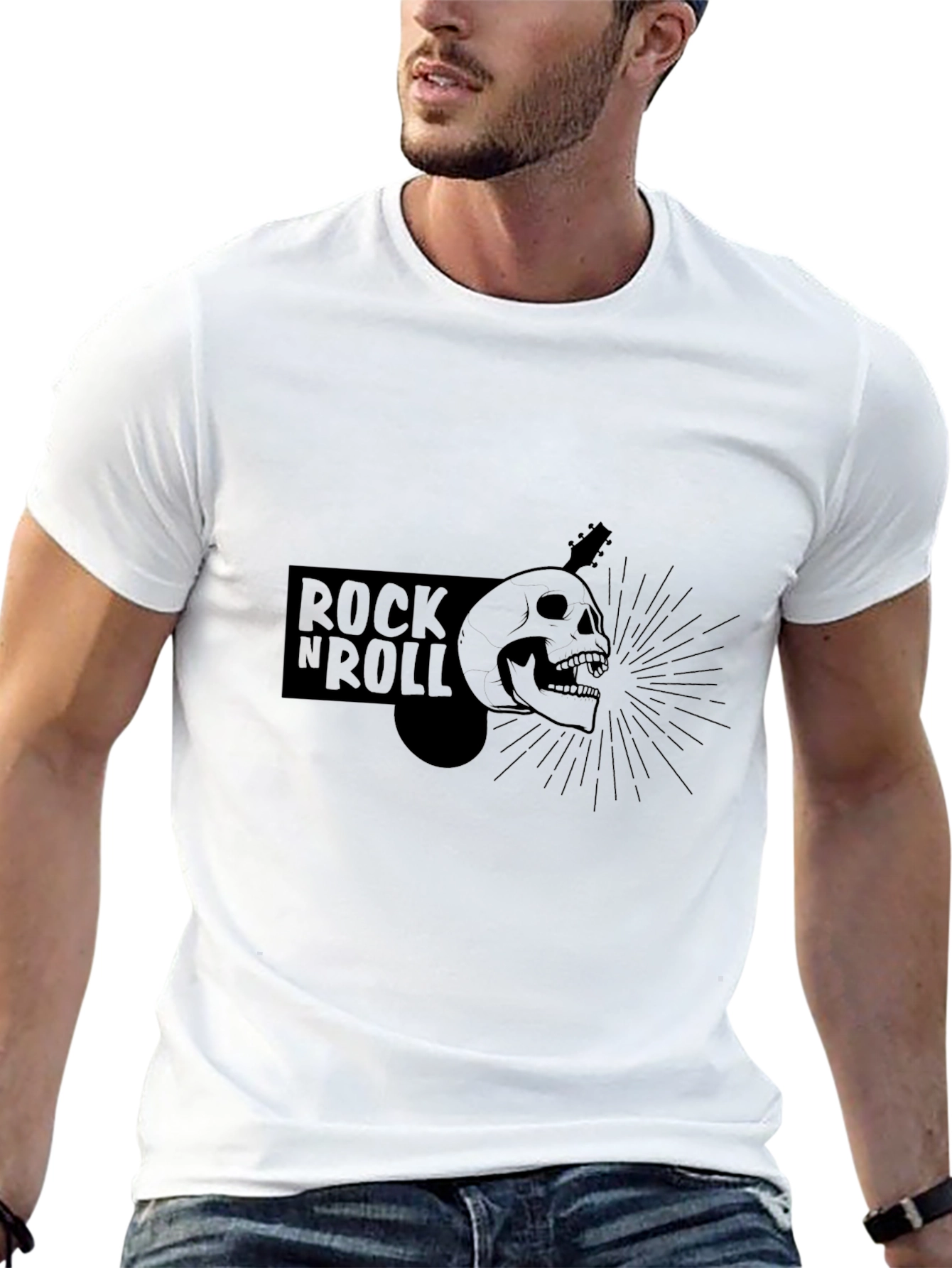 Rock N Roll Graphic T-Shirt - Skull & Guitar