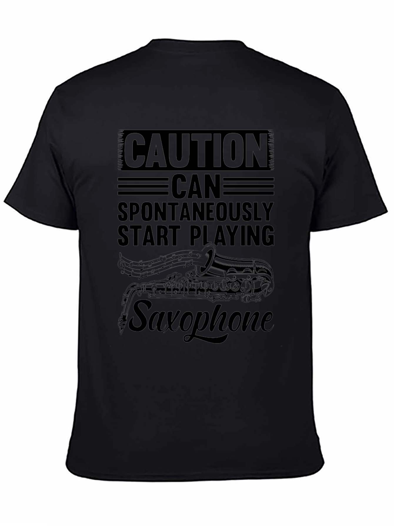 Caution Saxophone Mens Black T-Shirt