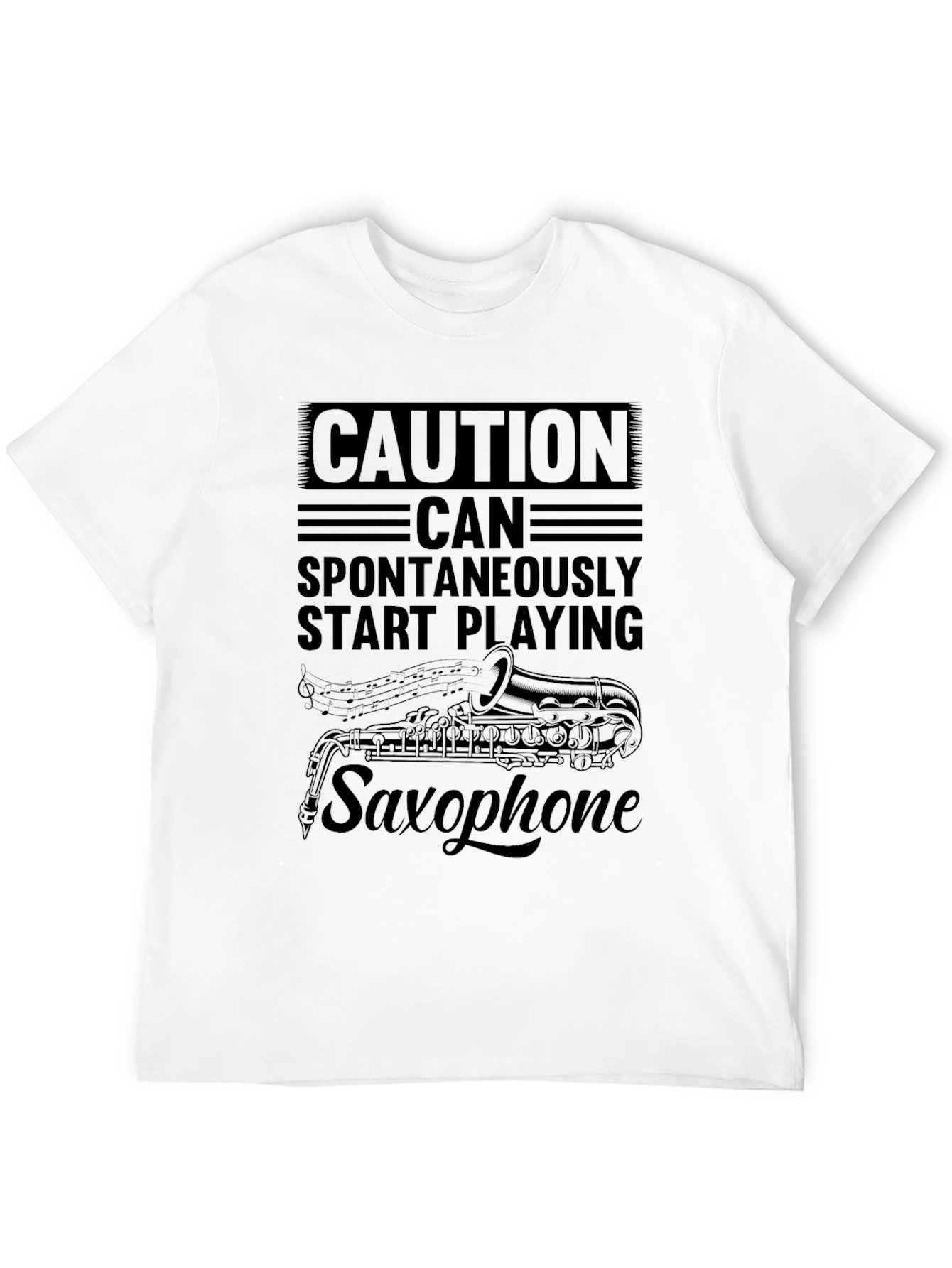 Caution Saxophone Mens Black T-Shirt