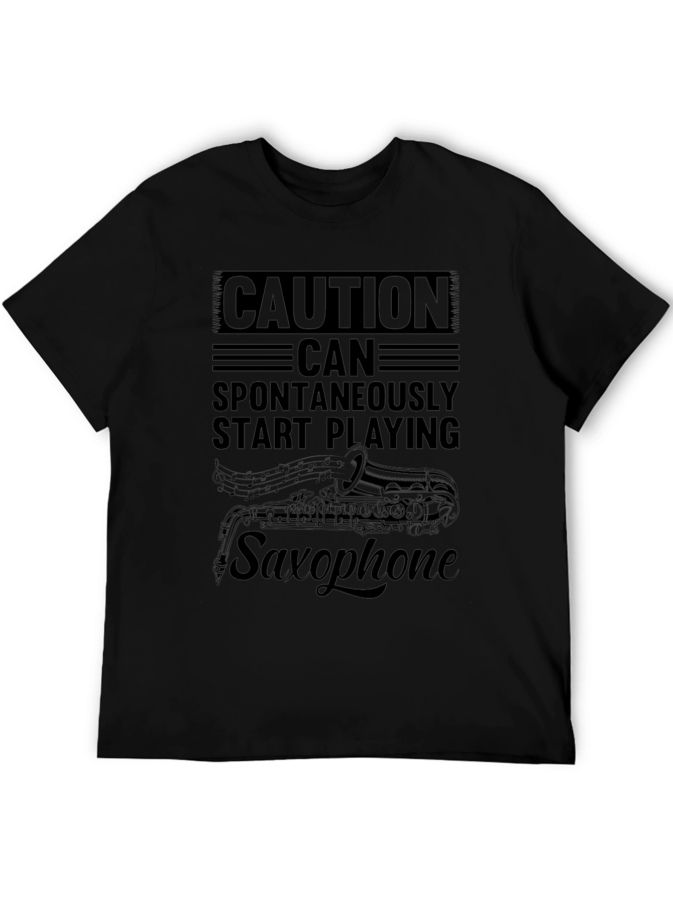 Caution Saxophone Mens Black T-Shirt