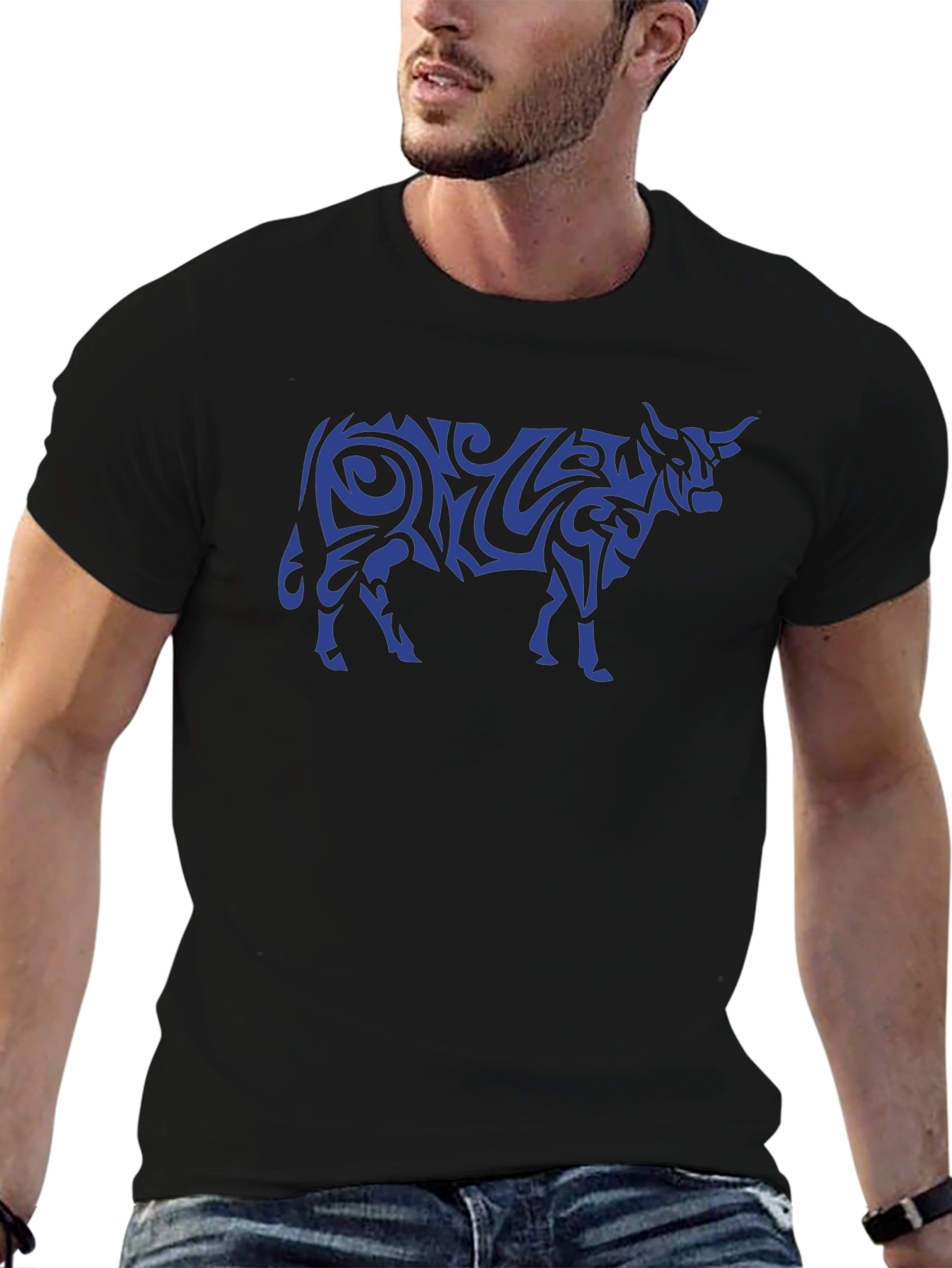 Tribal Bull Graphic Tee - Stylish Mens Black T-Shirt
