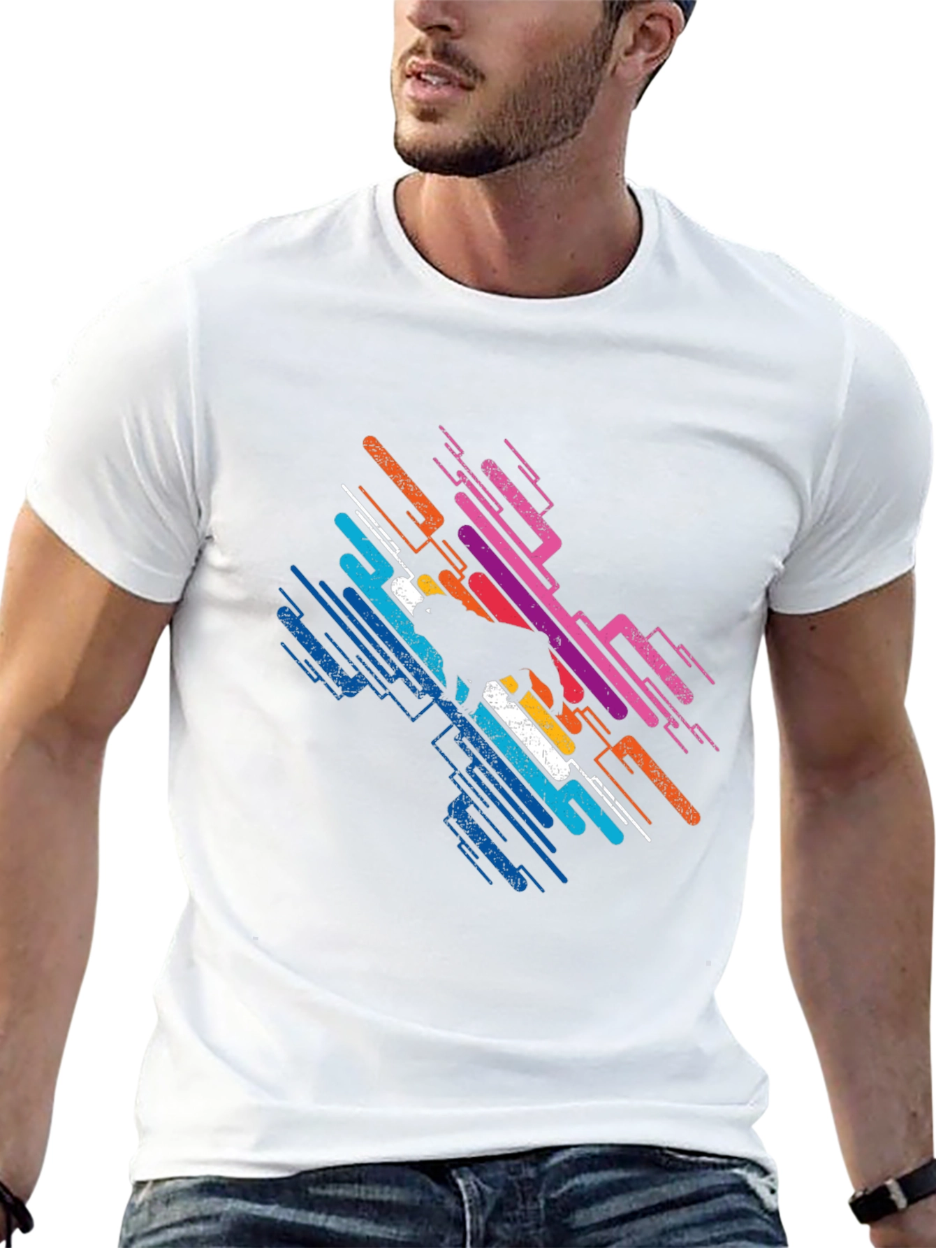 Abstract Dog Graphic Tee - Modern Mens Black T-Shirt