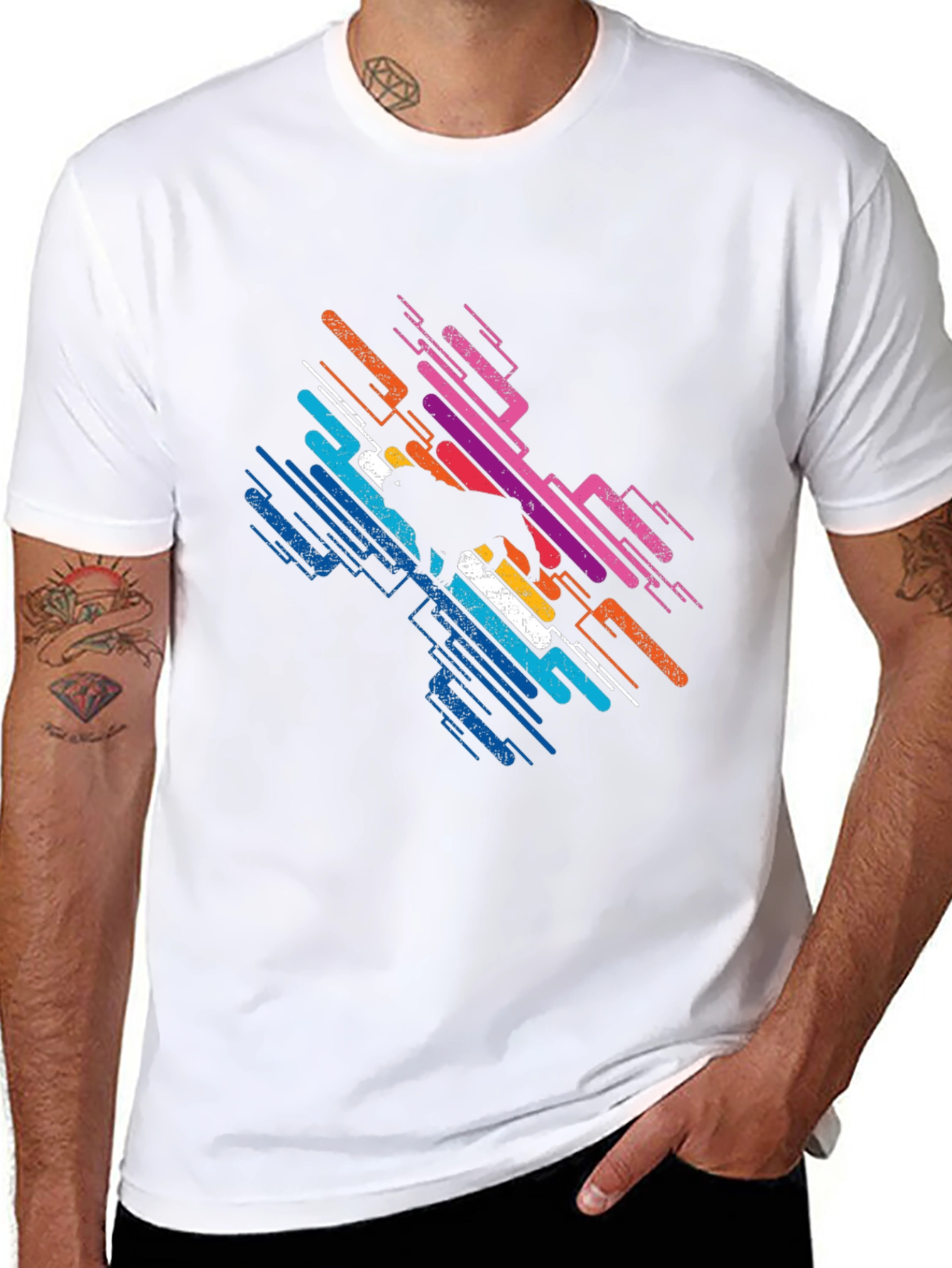 Abstract Dog Graphic Tee - Modern Mens Black T-Shirt