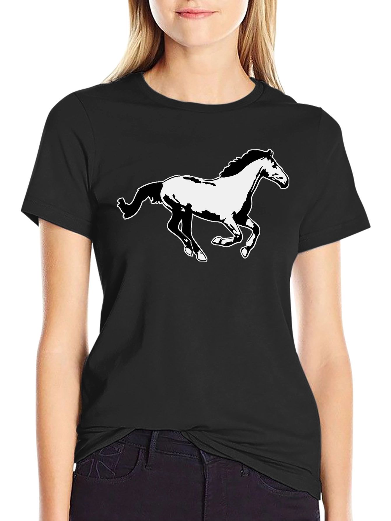 Horse Graphic Tee - Black Cotton T-Shirt