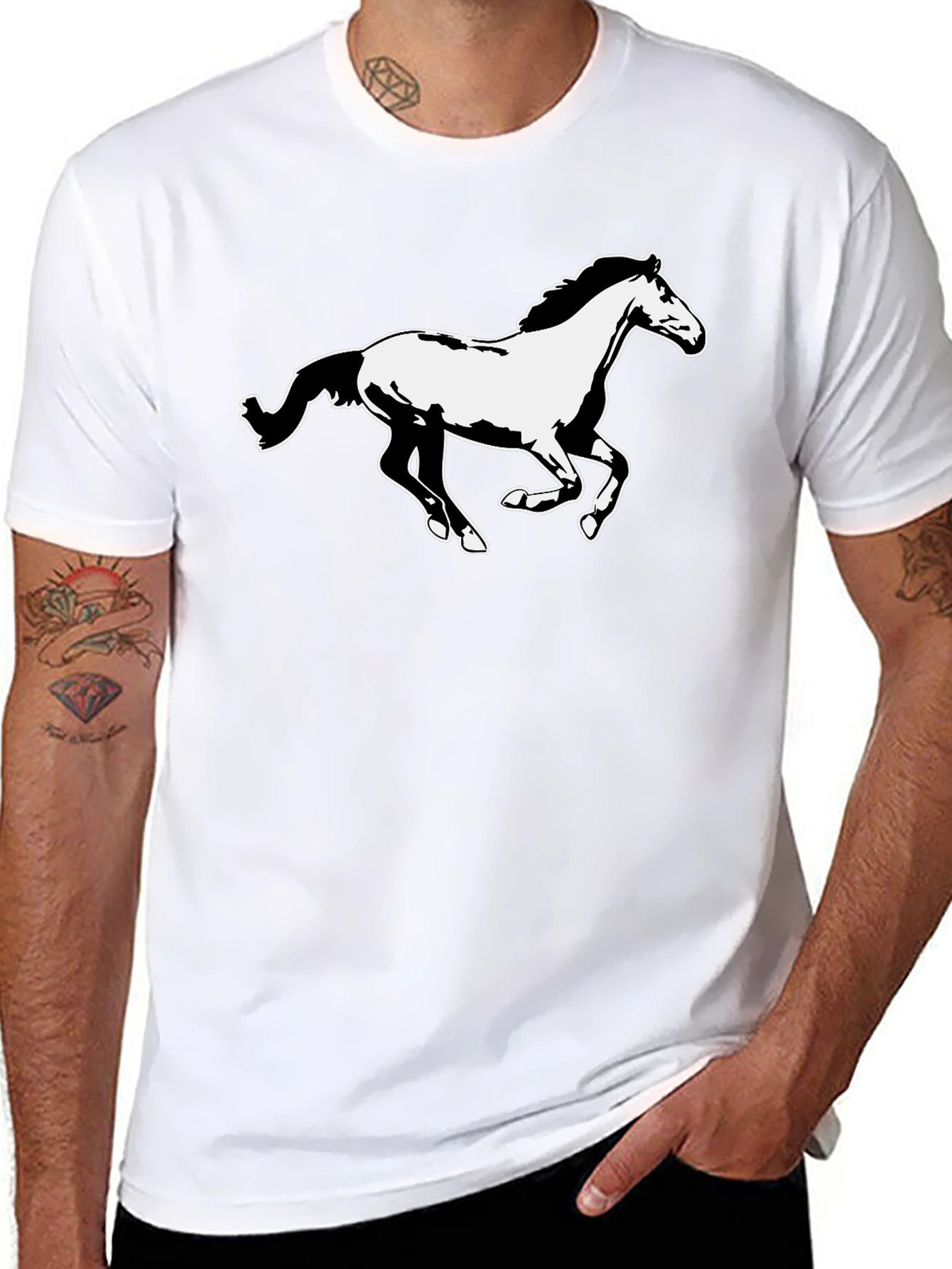 Horse Graphic Tee - Black Cotton T-Shirt