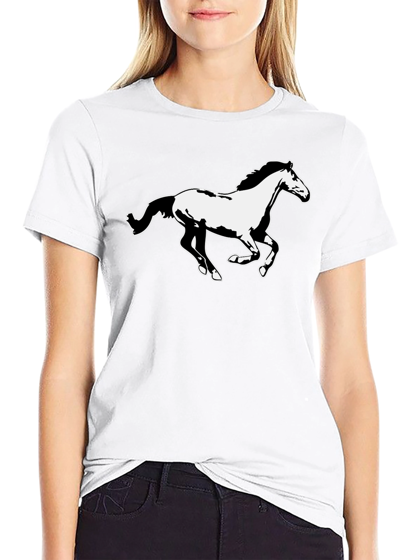 Horse Graphic Tee - Black Cotton T-Shirt