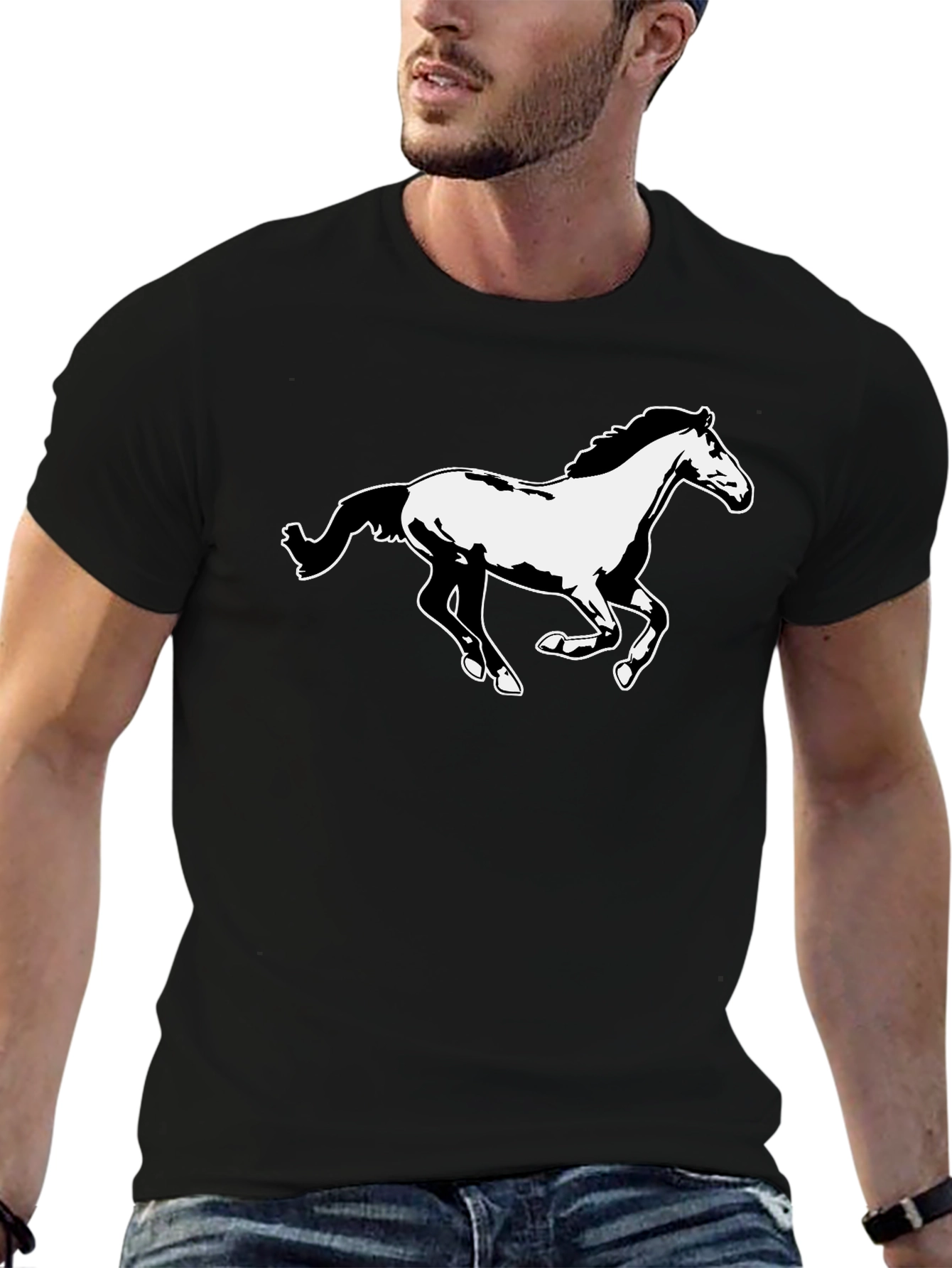 Horse Graphic Tee - Black Cotton T-Shirt