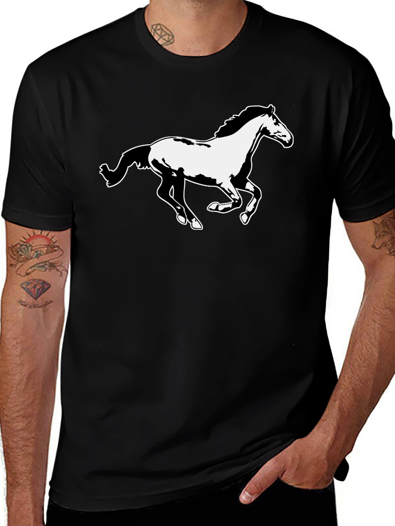Horse Graphic Tee - Black Cotton T-Shirt