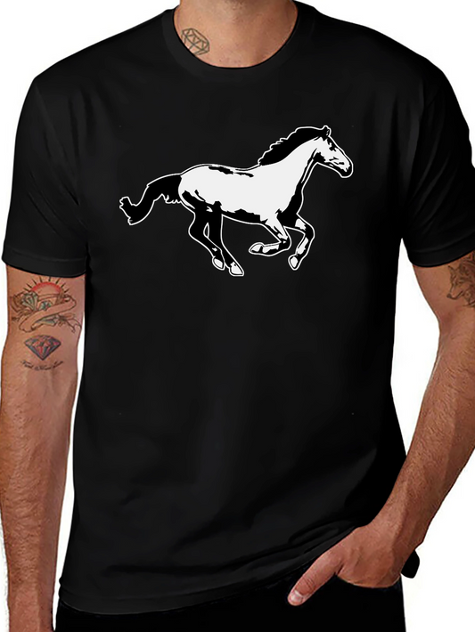 Horse Graphic Tee - Black Cotton T-Shirt