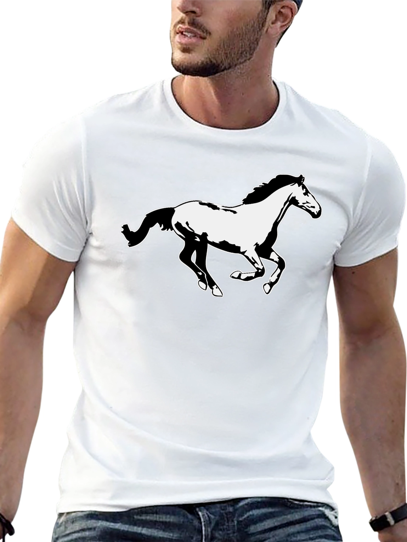 Horse Graphic Tee - Black Cotton T-Shirt