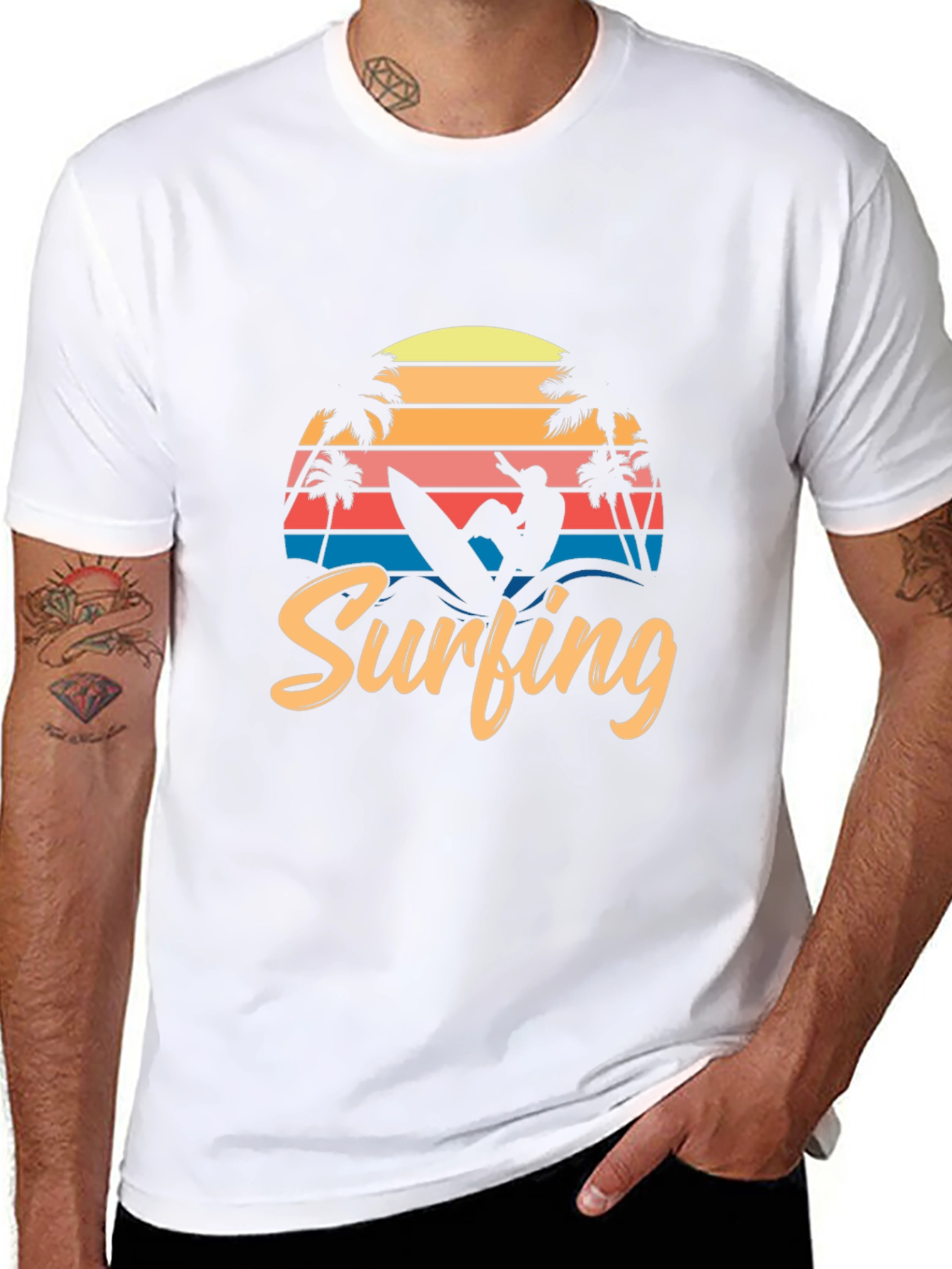 Surfing Retro Black T-Shirt