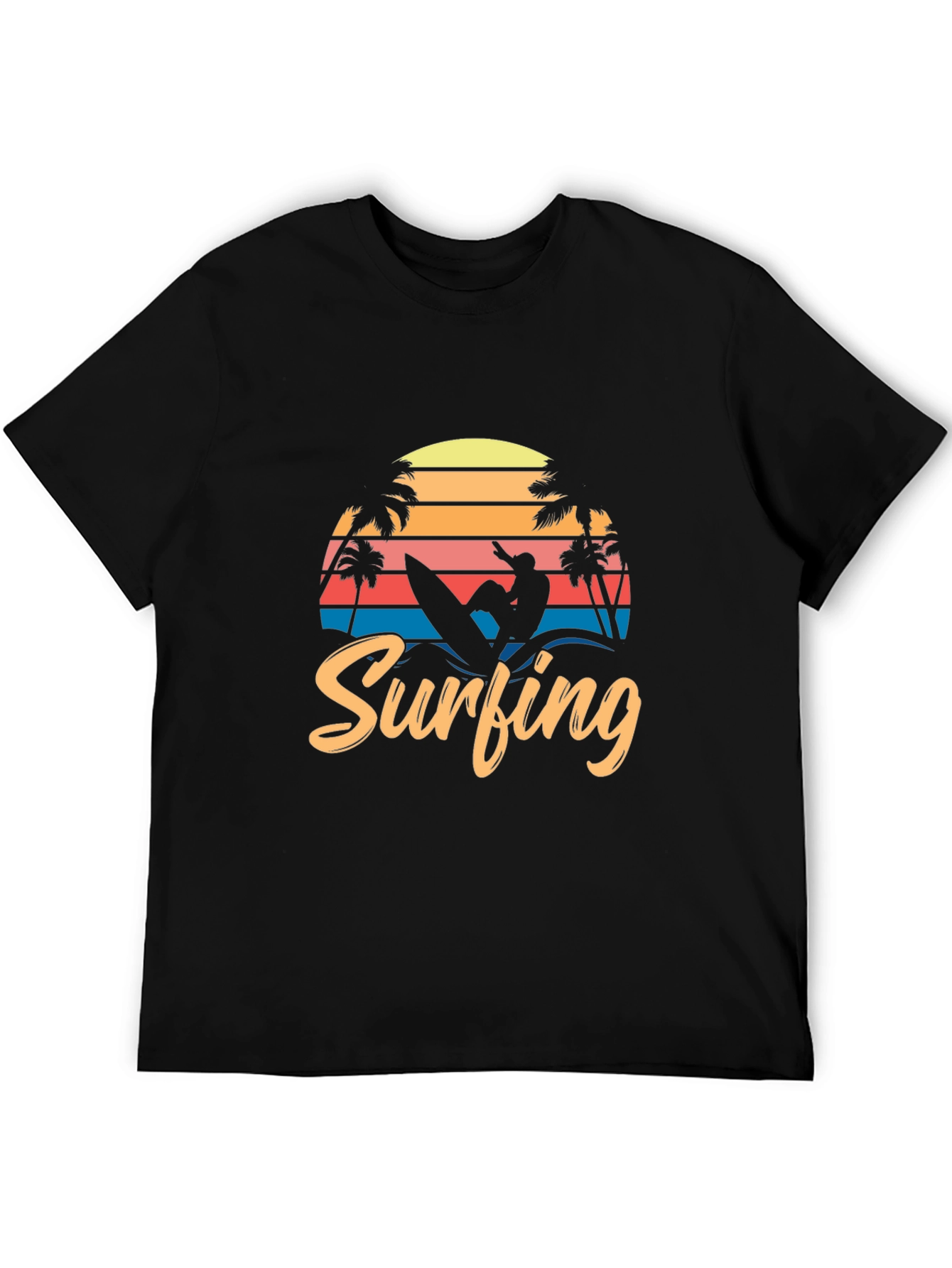Surfing Retro Black T-Shirt