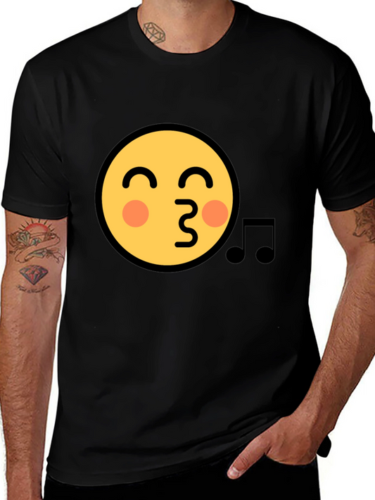 Emoji Face Kiss Music Note Black T-Shirt
