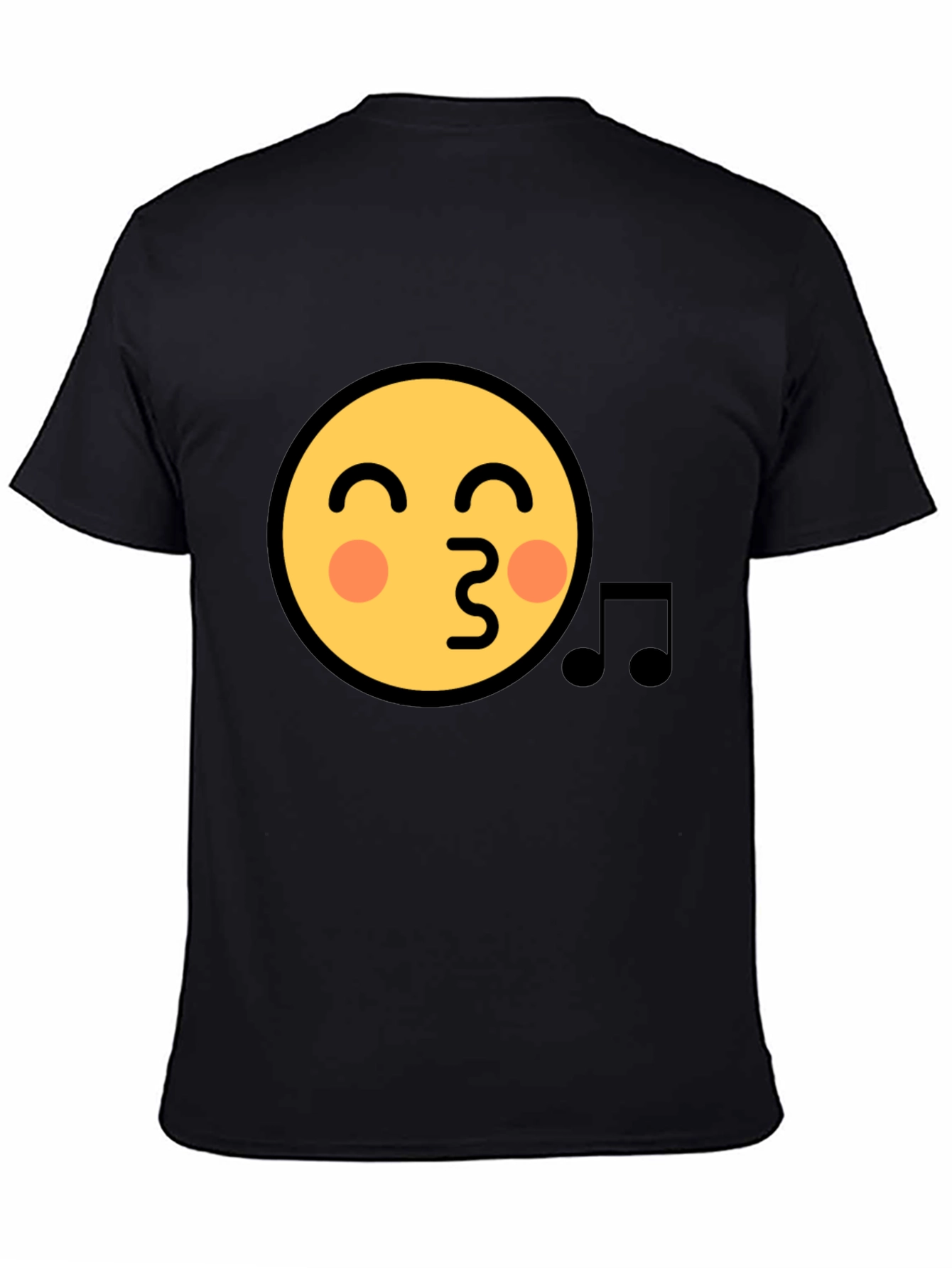 Emoji Face Kiss Music Note Black T-Shirt