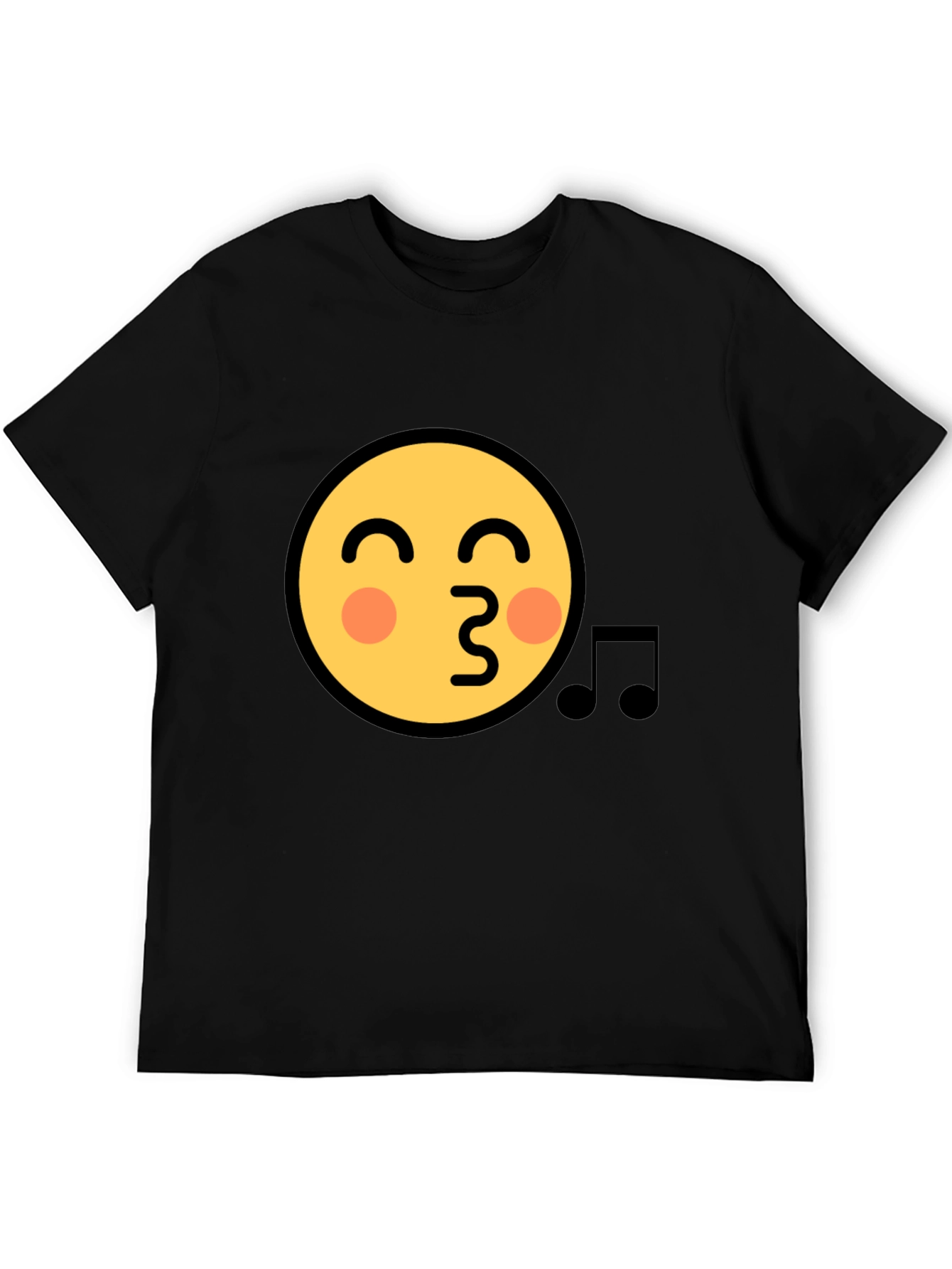 Emoji Face Kiss Music Note Black T-Shirt