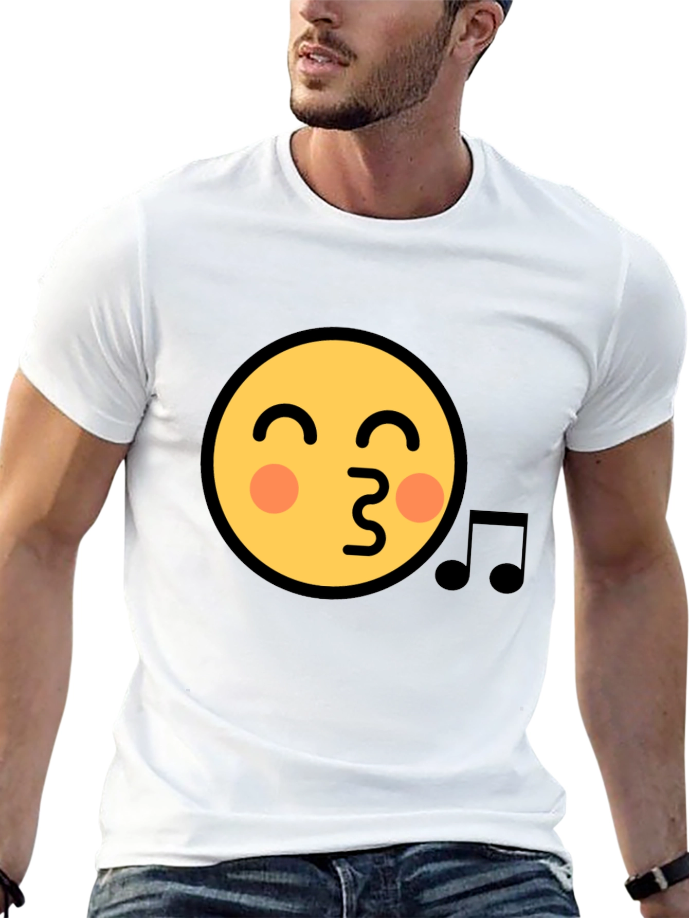 Emoji Face Kiss Music Note Black T-Shirt