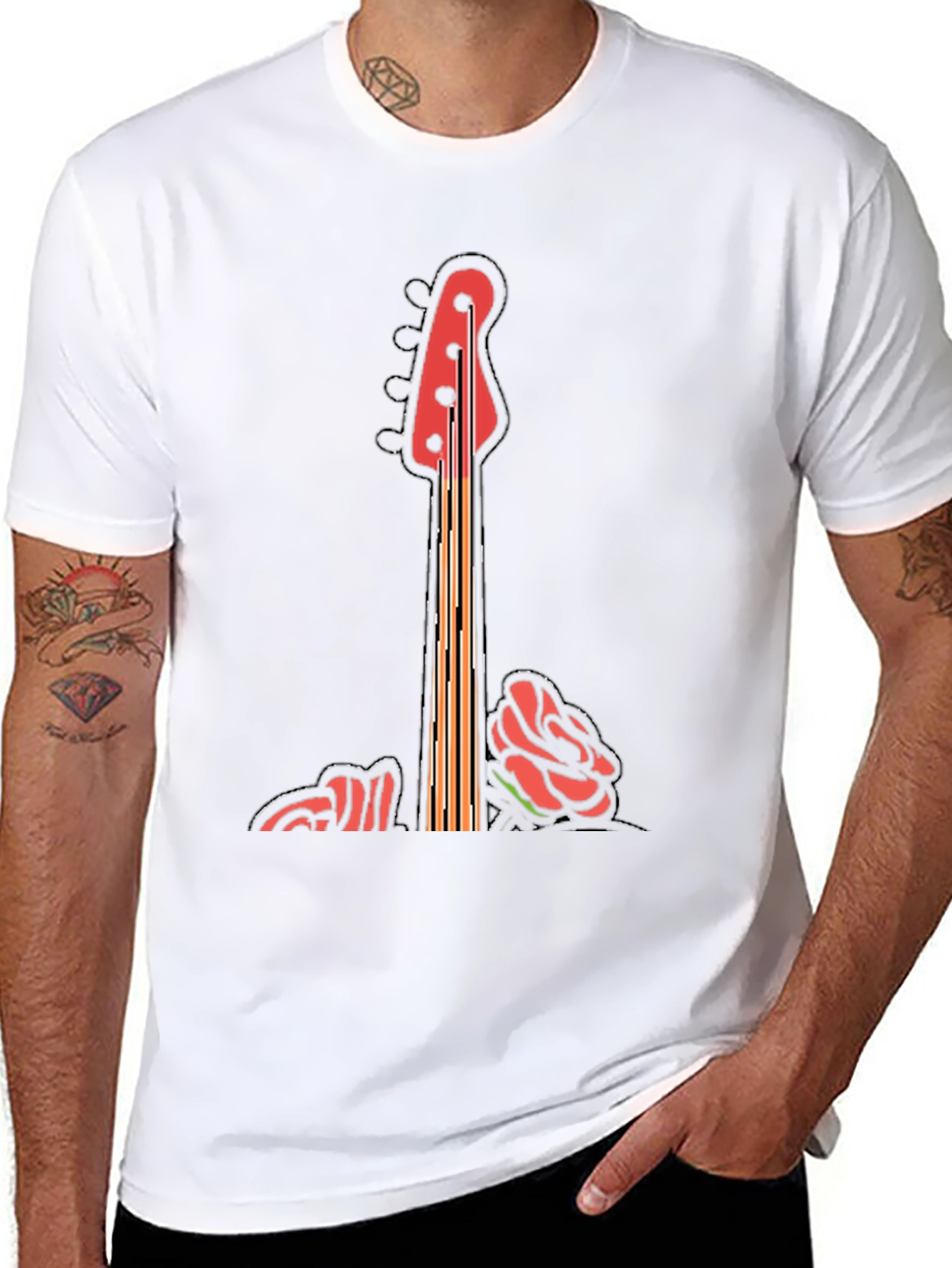 Guitar & Roses Graphic T-Shirt - Black