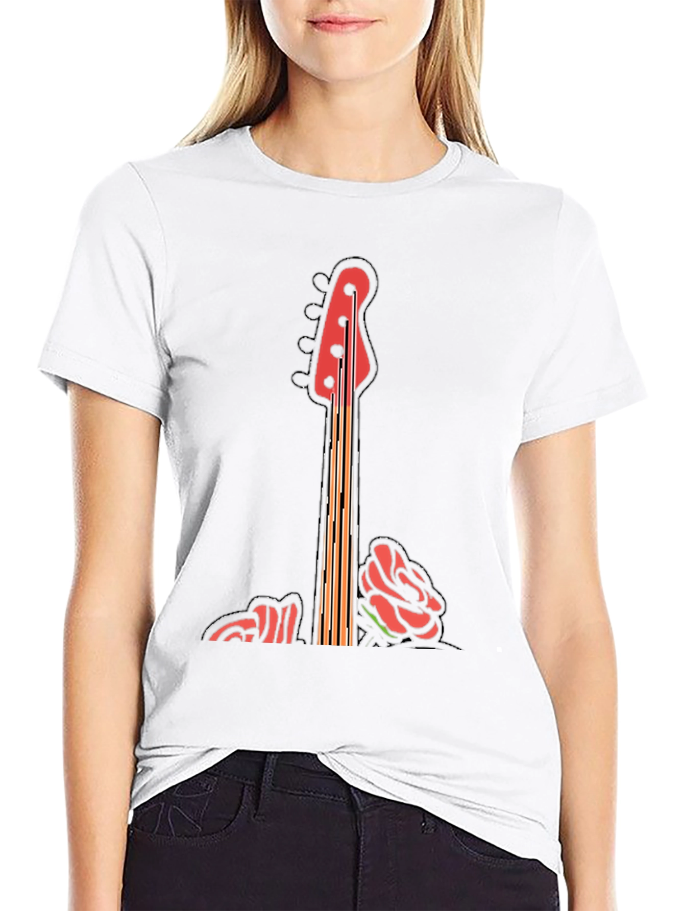 Guitar & Roses Graphic T-Shirt - Black