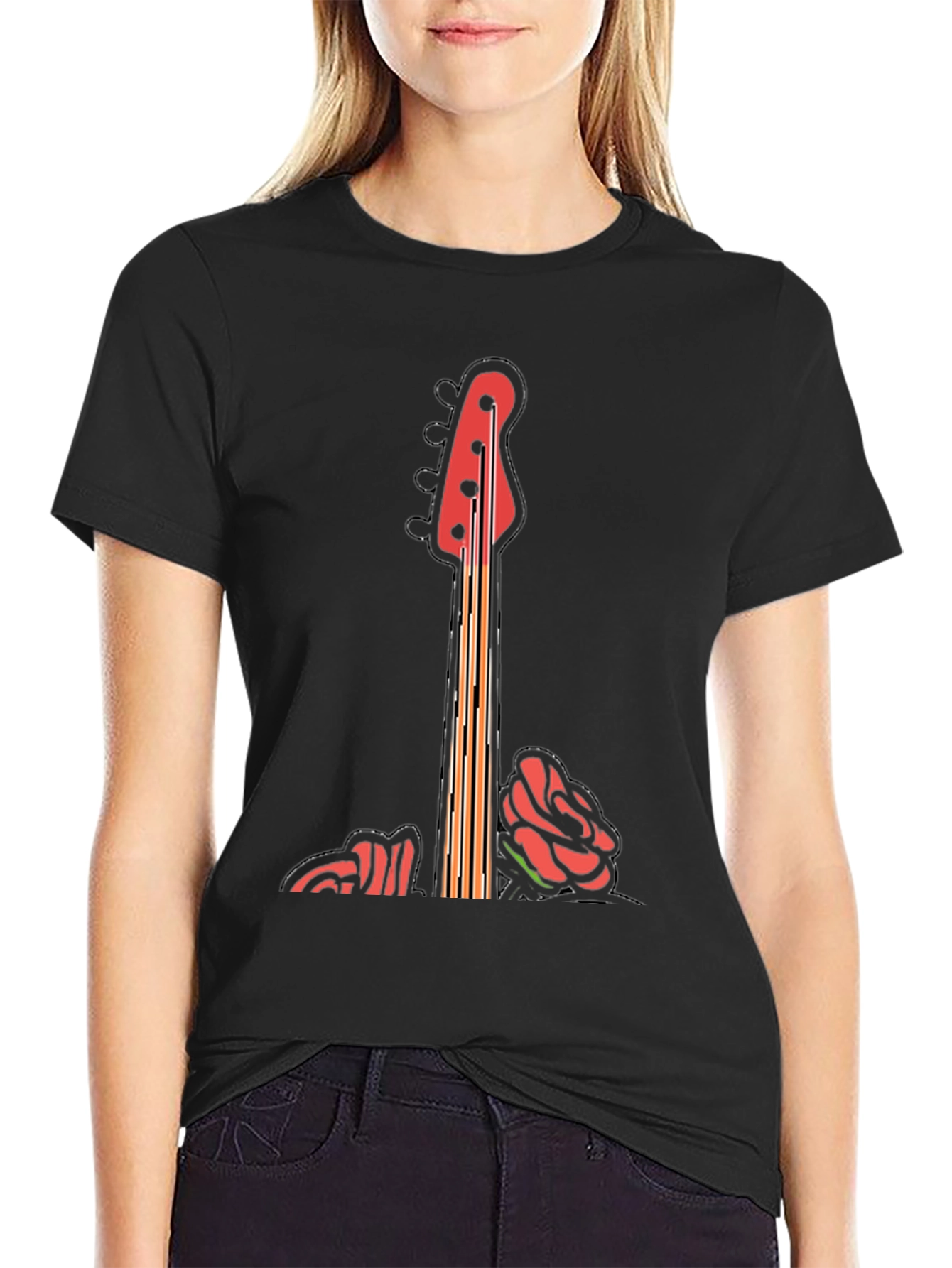 Guitar & Roses Graphic T-Shirt - Black