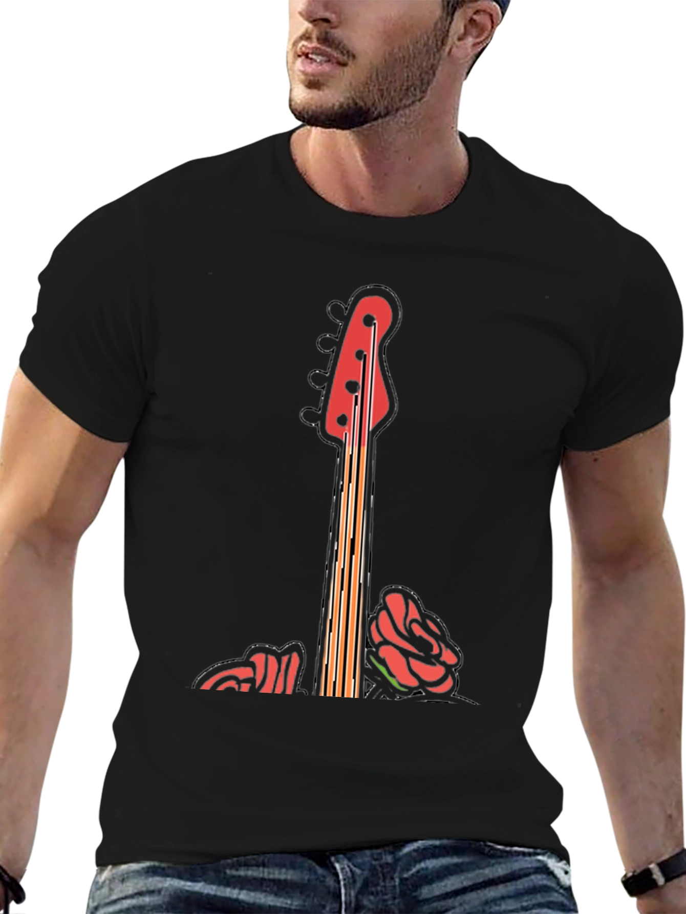 Guitar & Roses Graphic T-Shirt - Black